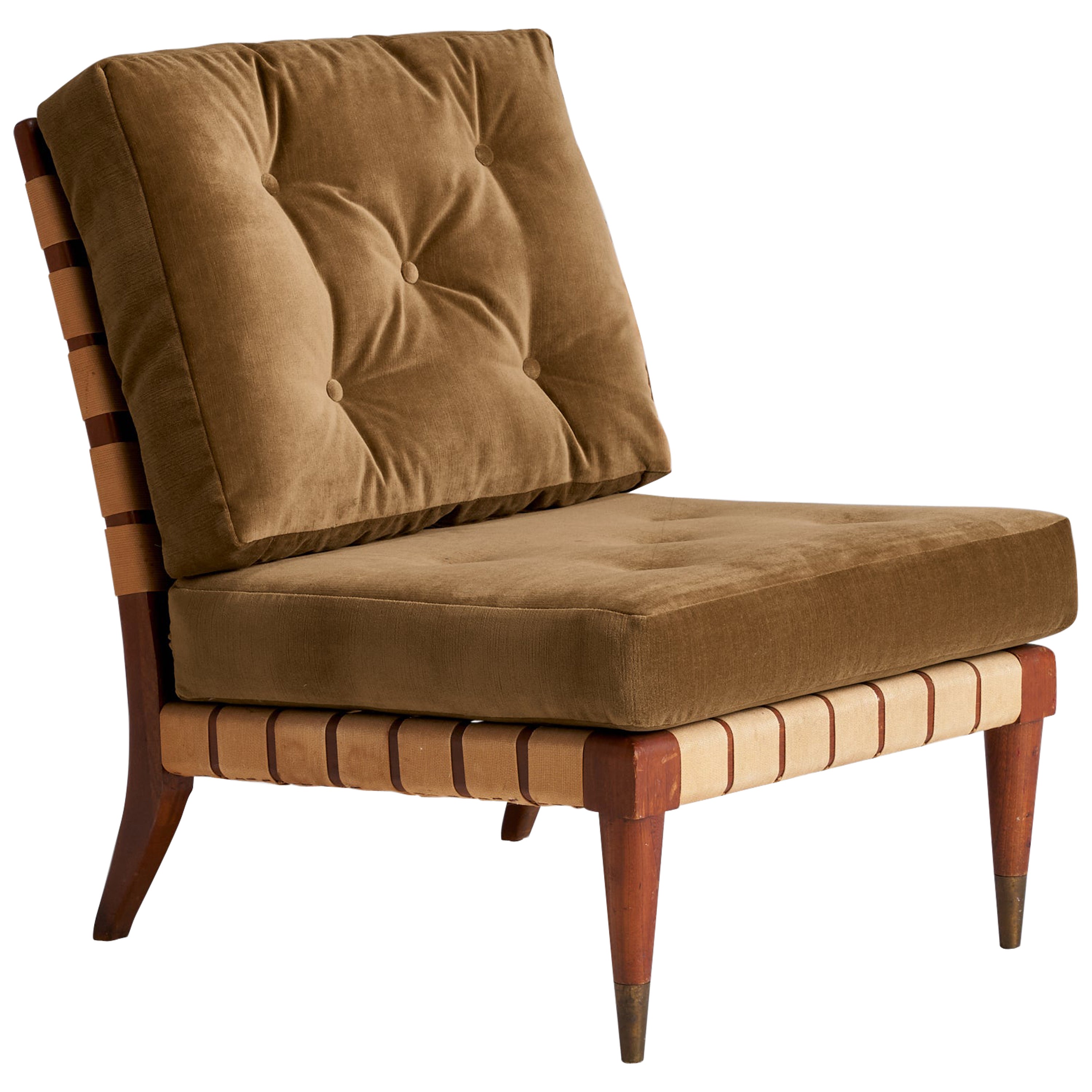 Diseñador americano, Silla pantufla, Nogal, Algodón, Terciopelo, EEUU, Década de 1940