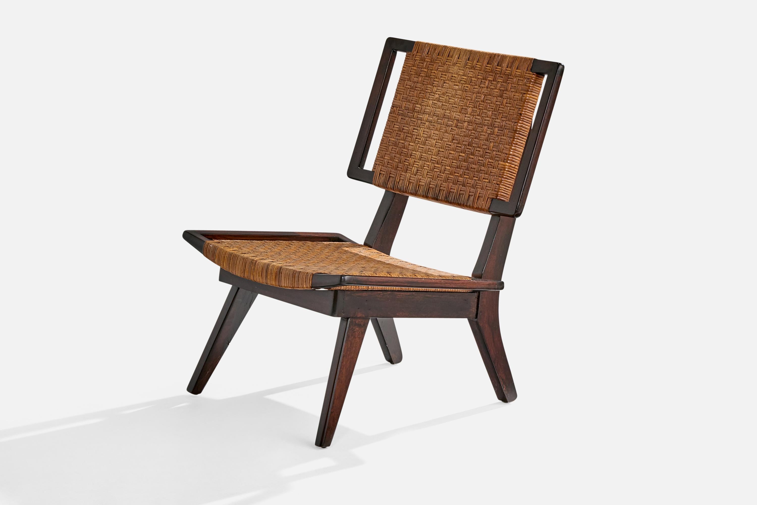 American Designer, Slipper Chair, Wood, Rattan, USA, 1950s In Good Condition In High Point, NC