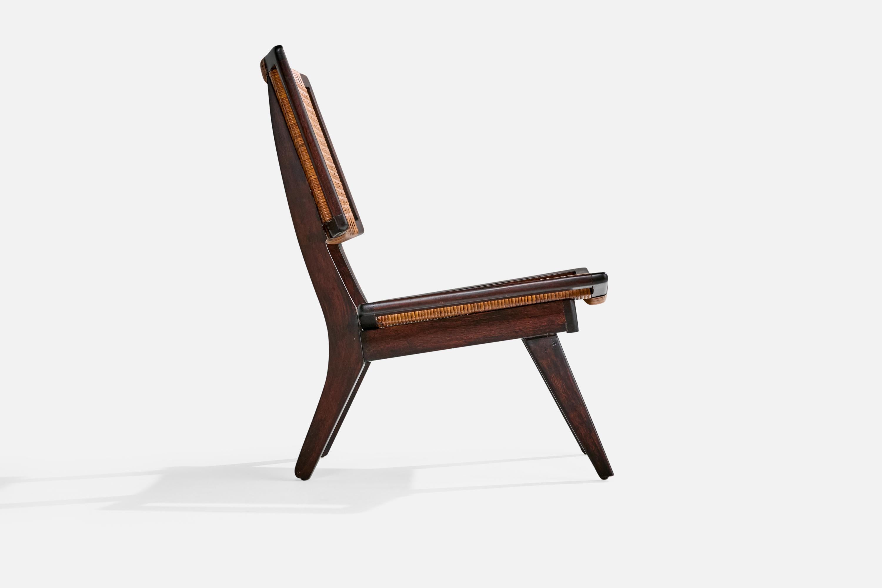 American Designer, Slipper Chair, Wood, Rattan, USA, 1950s 1
