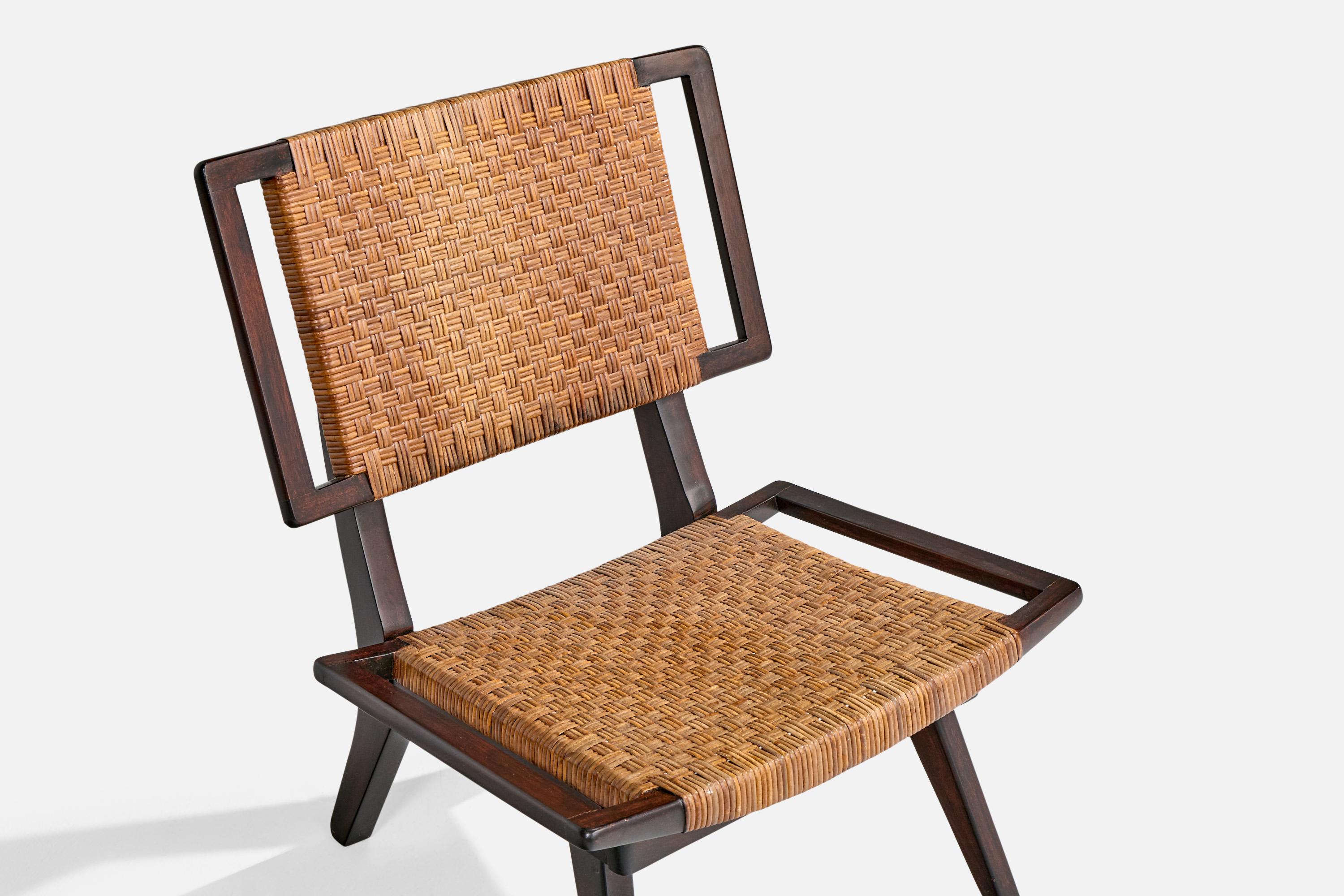 American Designer, Slipper Chair, Wood, Rattan, USA, 1950s 2