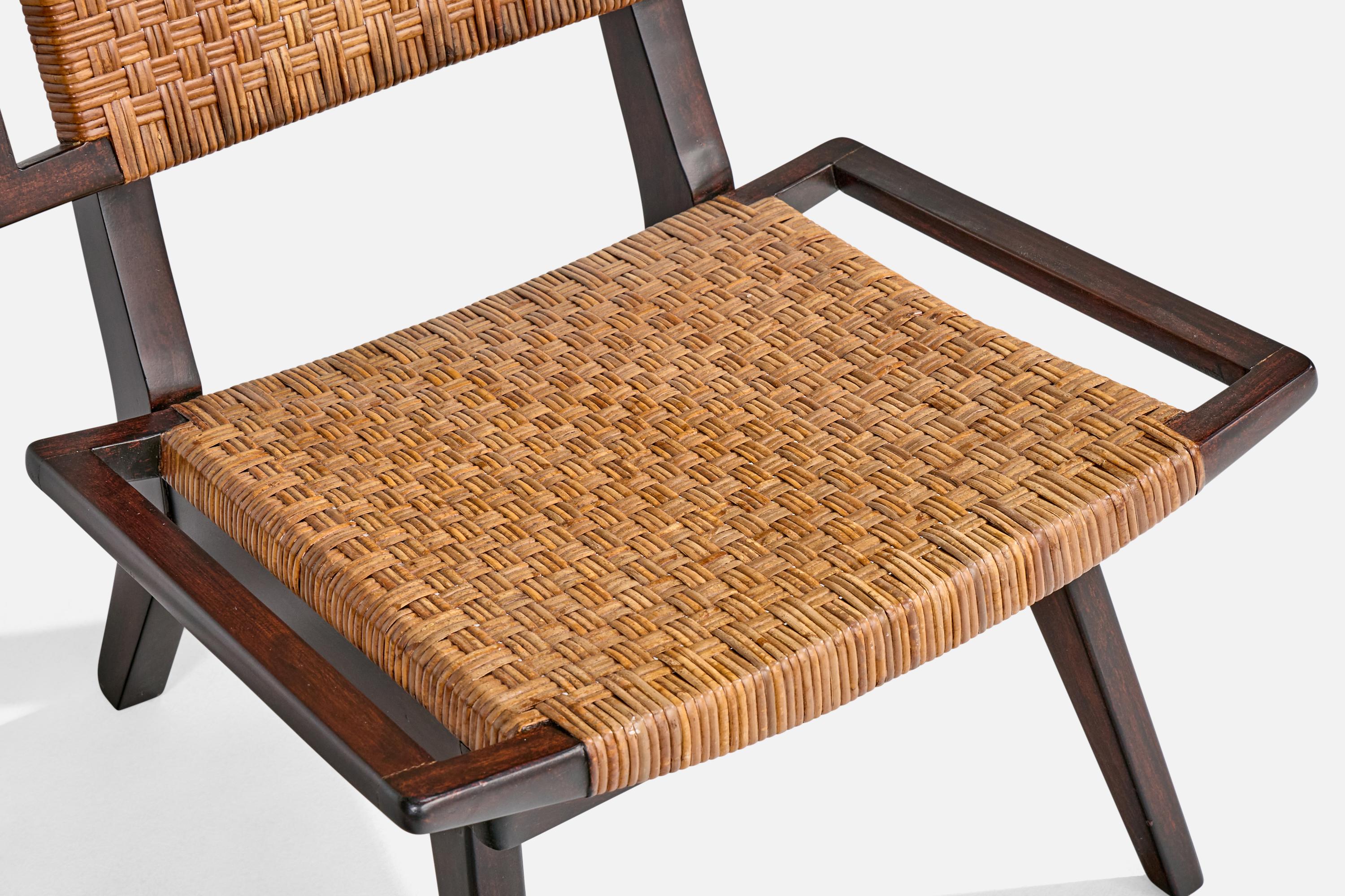 American Designer, Slipper Chair, Wood, Rattan, USA, 1950s 4