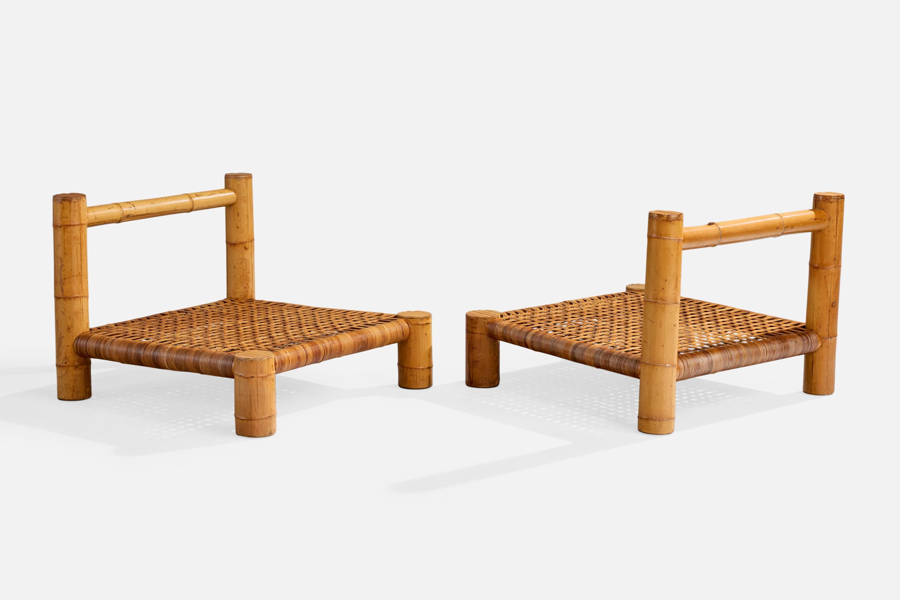 Mid-Century Modern American Designer, Slipper Chairs, Bamboo, Rattan, USA, 1970s For Sale