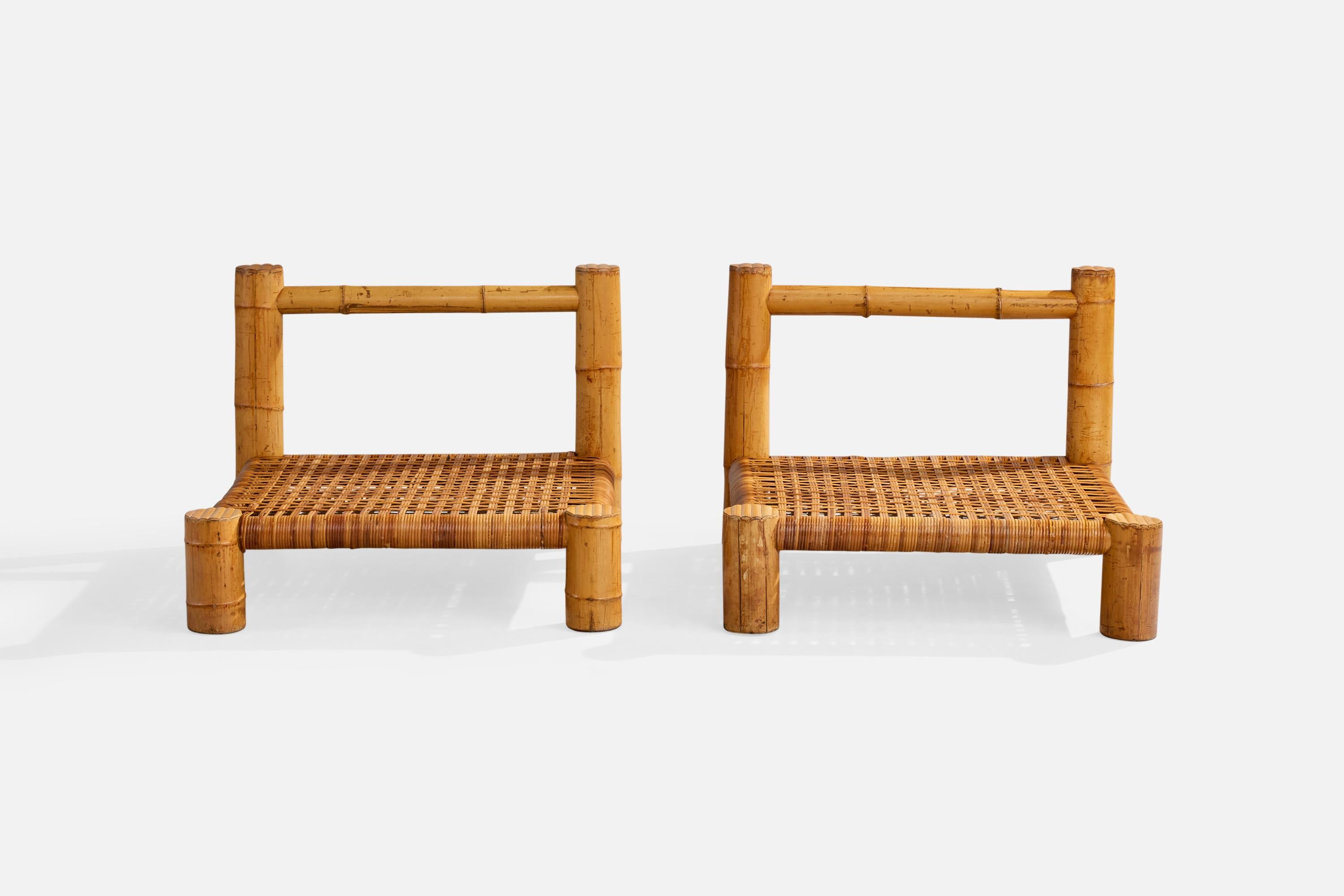 American Designer, Slipper Chairs, Bamboo, Rattan, USA, 1970s In Good Condition For Sale In High Point, NC
