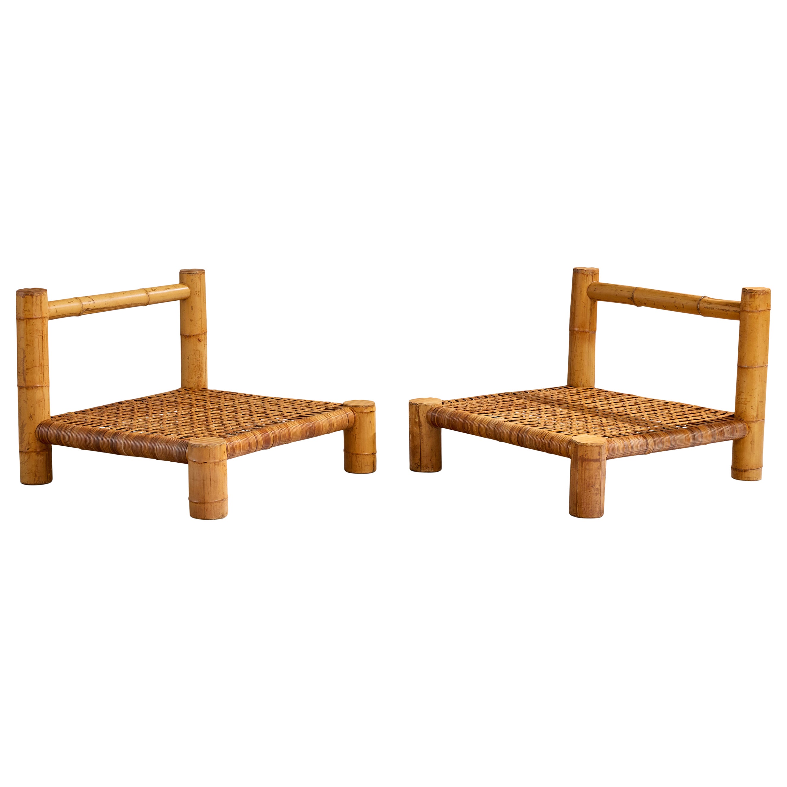 American Designer, Slipper Chairs, Bamboo, Rattan, USA, 1970s For Sale