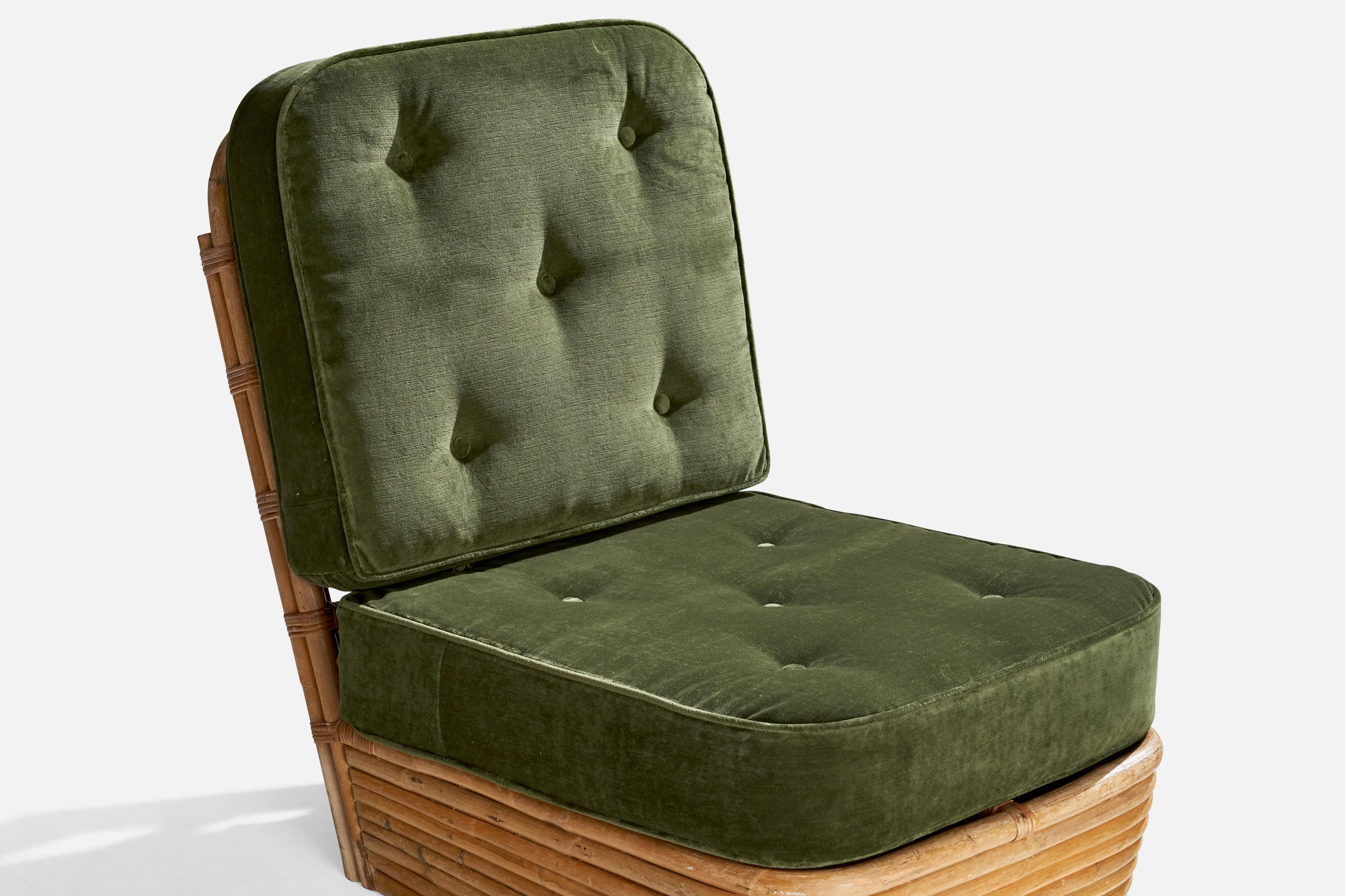 American Designer, Slipper Chairs, Bamboo, Rattan, Velvet, USA, 1950s 5