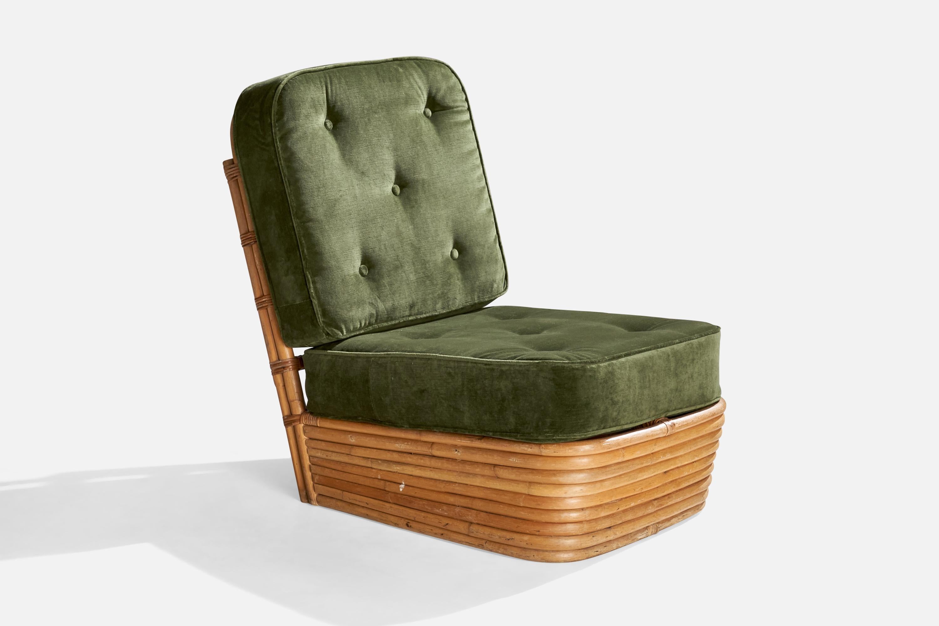 American Designer, Slipper Chairs, Bamboo, Rattan, Velvet, USA, 1950s For Sale 2