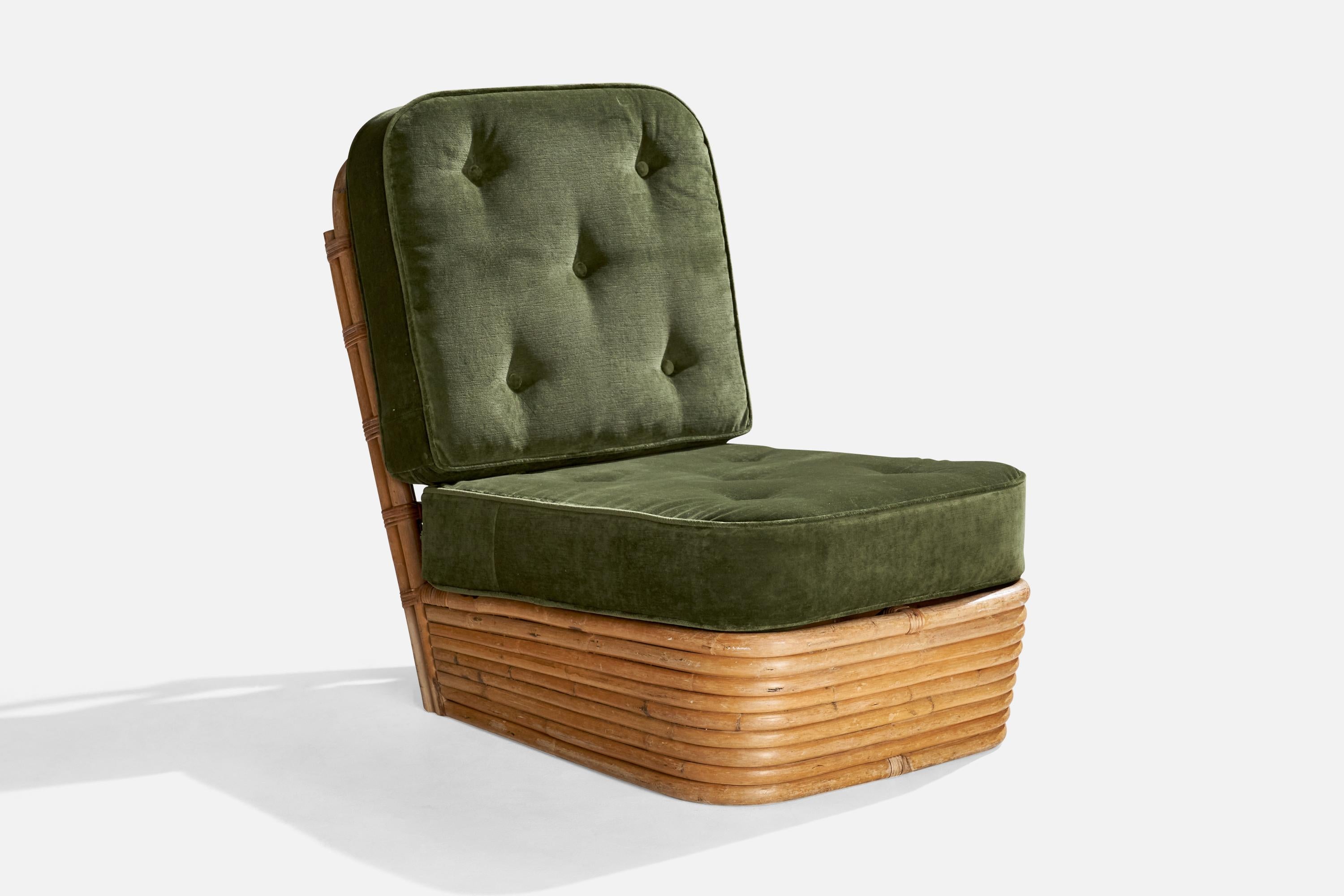 American Designer, Slipper Chairs, Bamboo, Rattan, Velvet, USA, 1950s 2