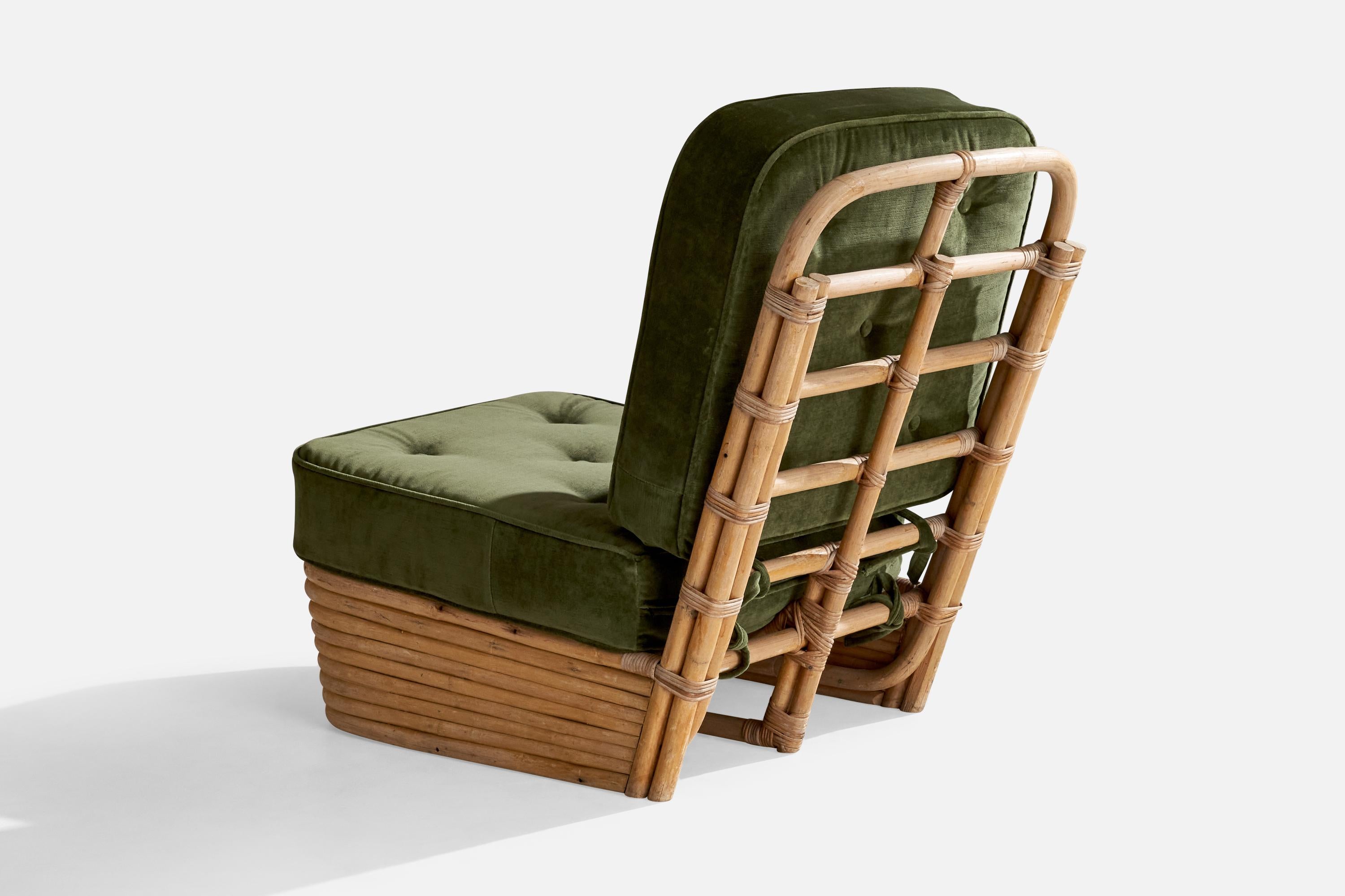 American Designer, Slipper Chairs, Bamboo, Rattan, Velvet, USA, 1950s For Sale 3