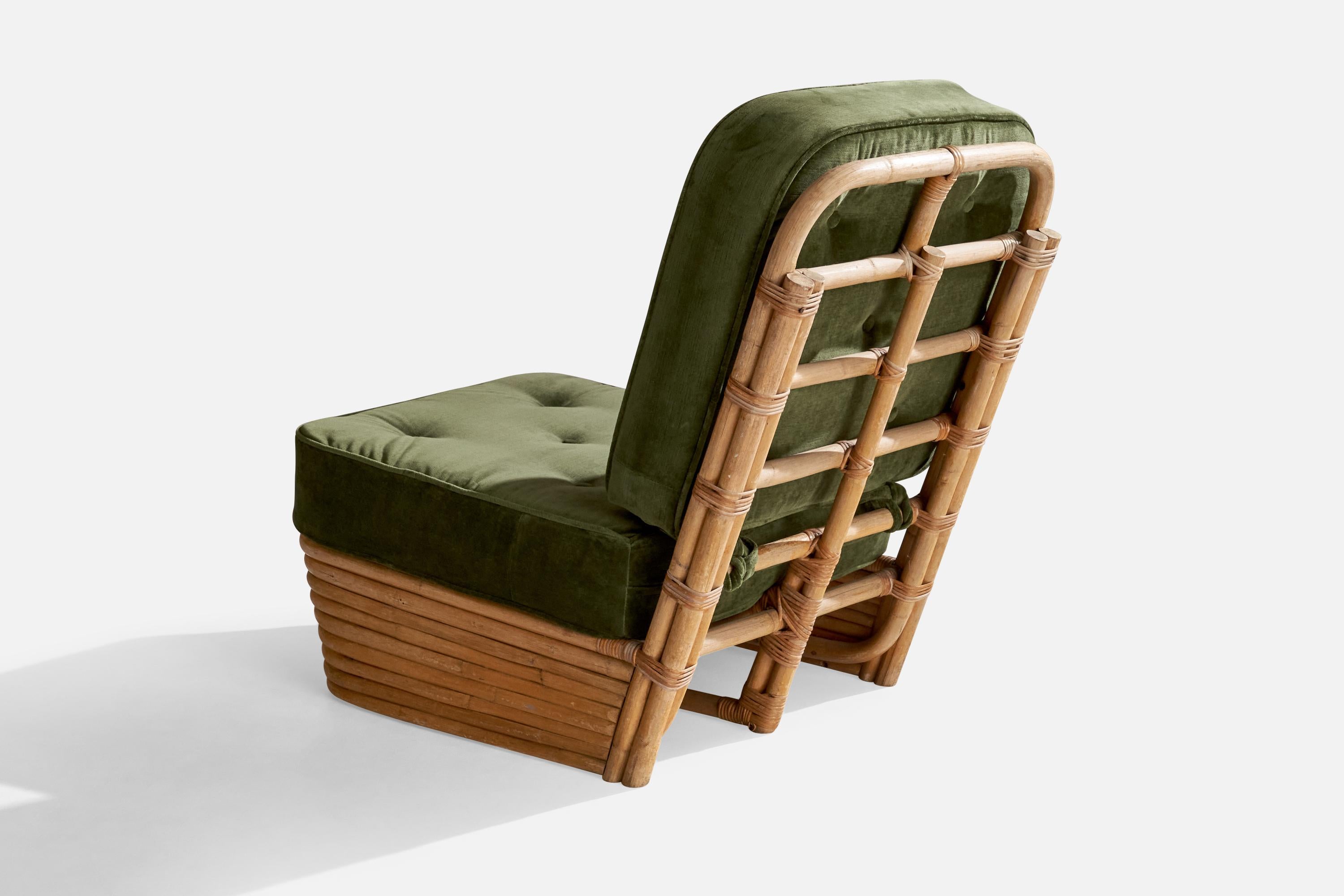 American Designer, Slipper Chairs, Bamboo, Rattan, Velvet, USA, 1950s 3