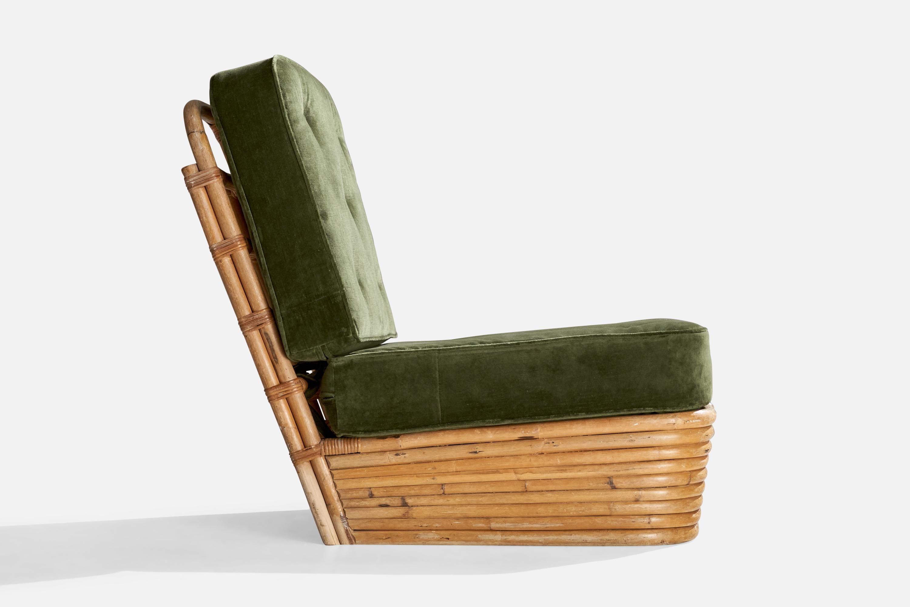 American Designer, Slipper Chairs, Bamboo, Rattan, Velvet, USA, 1950s 4