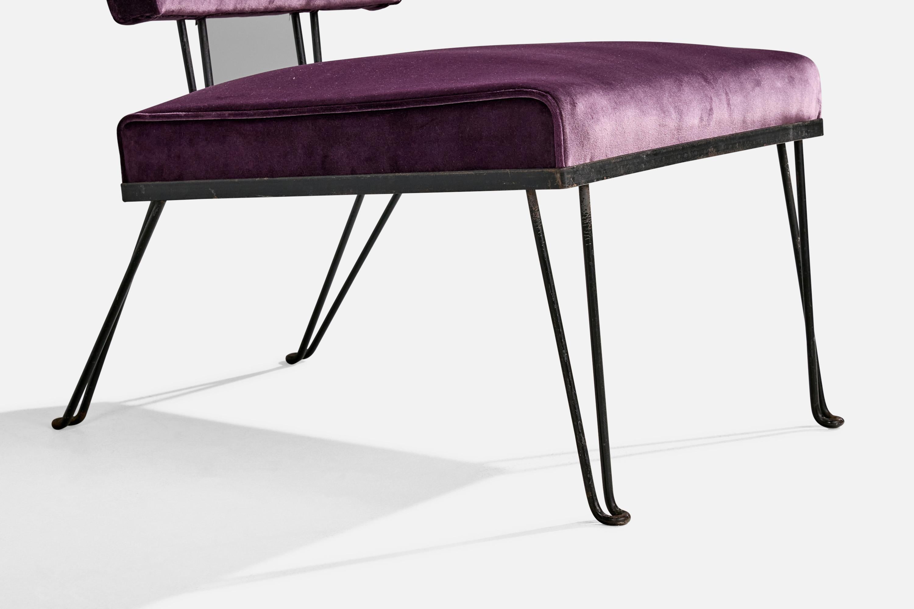 American Designer, Slipper Chairs, Iron, Velvet, USA, 1950s For Sale 6
