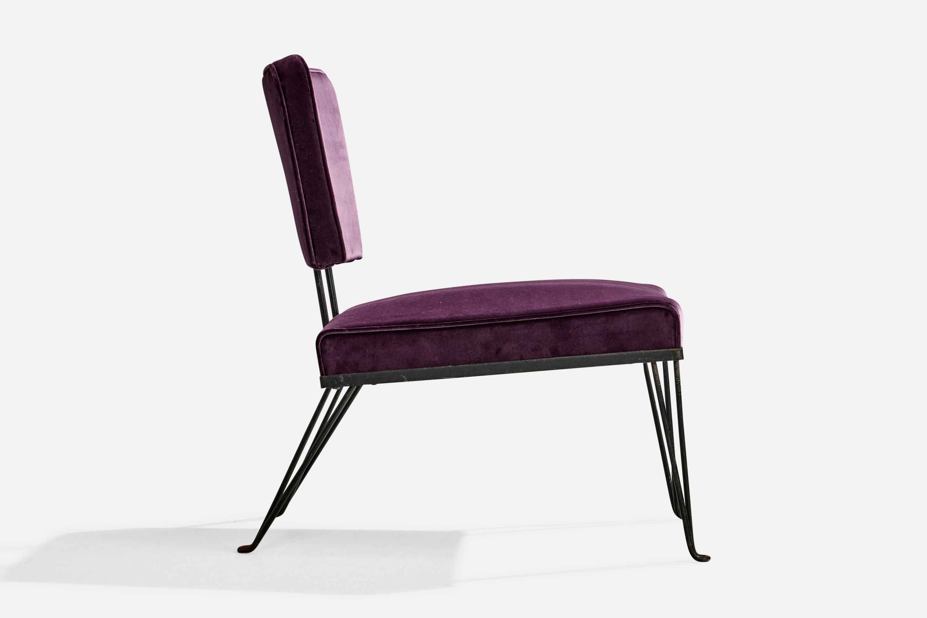 American Designer, Slipper Chairs, Iron, Velvet, USA, 1950s For Sale 2