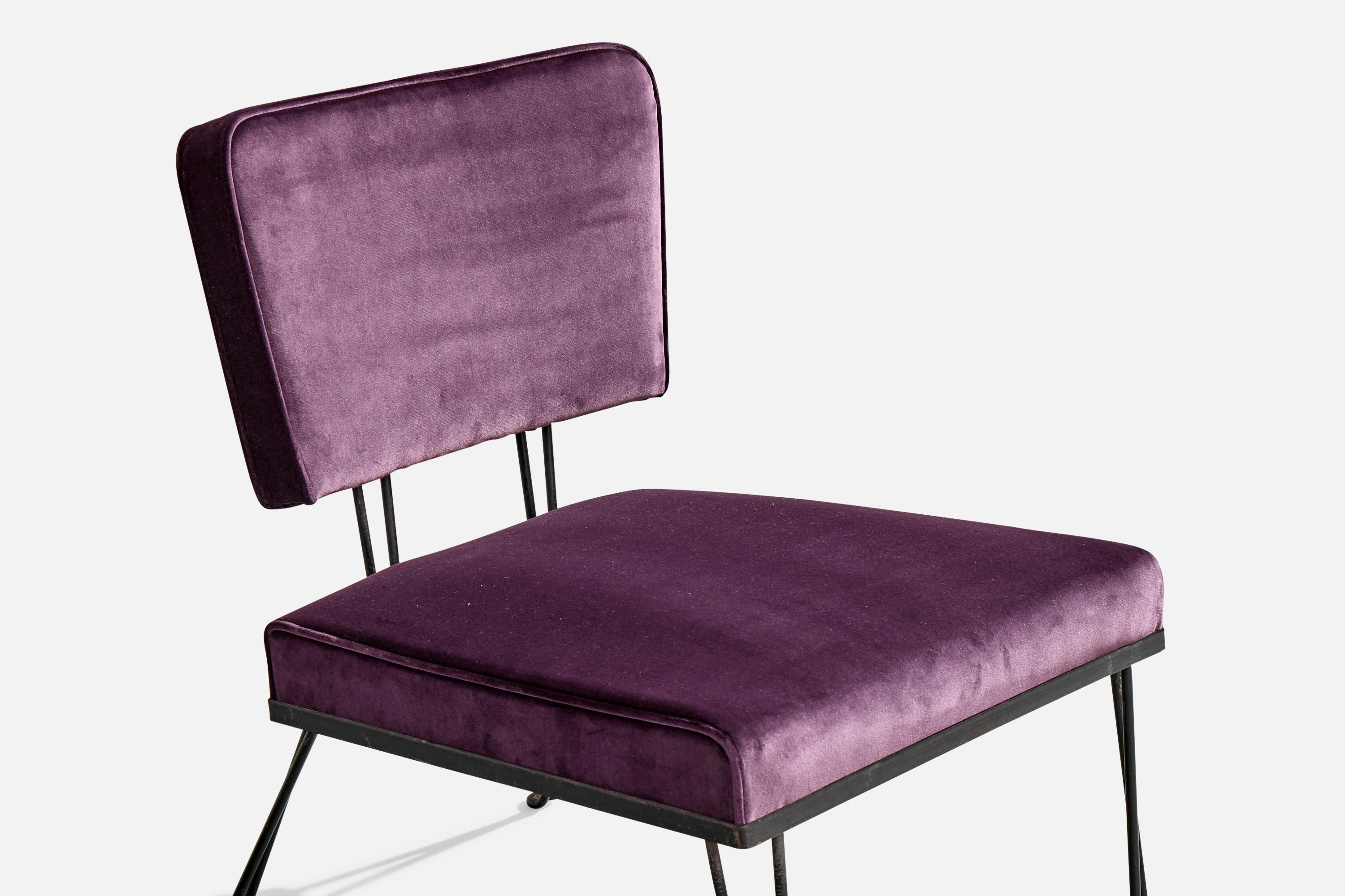 American Designer, Slipper Chairs, Iron, Velvet, USA, 1950s For Sale 3