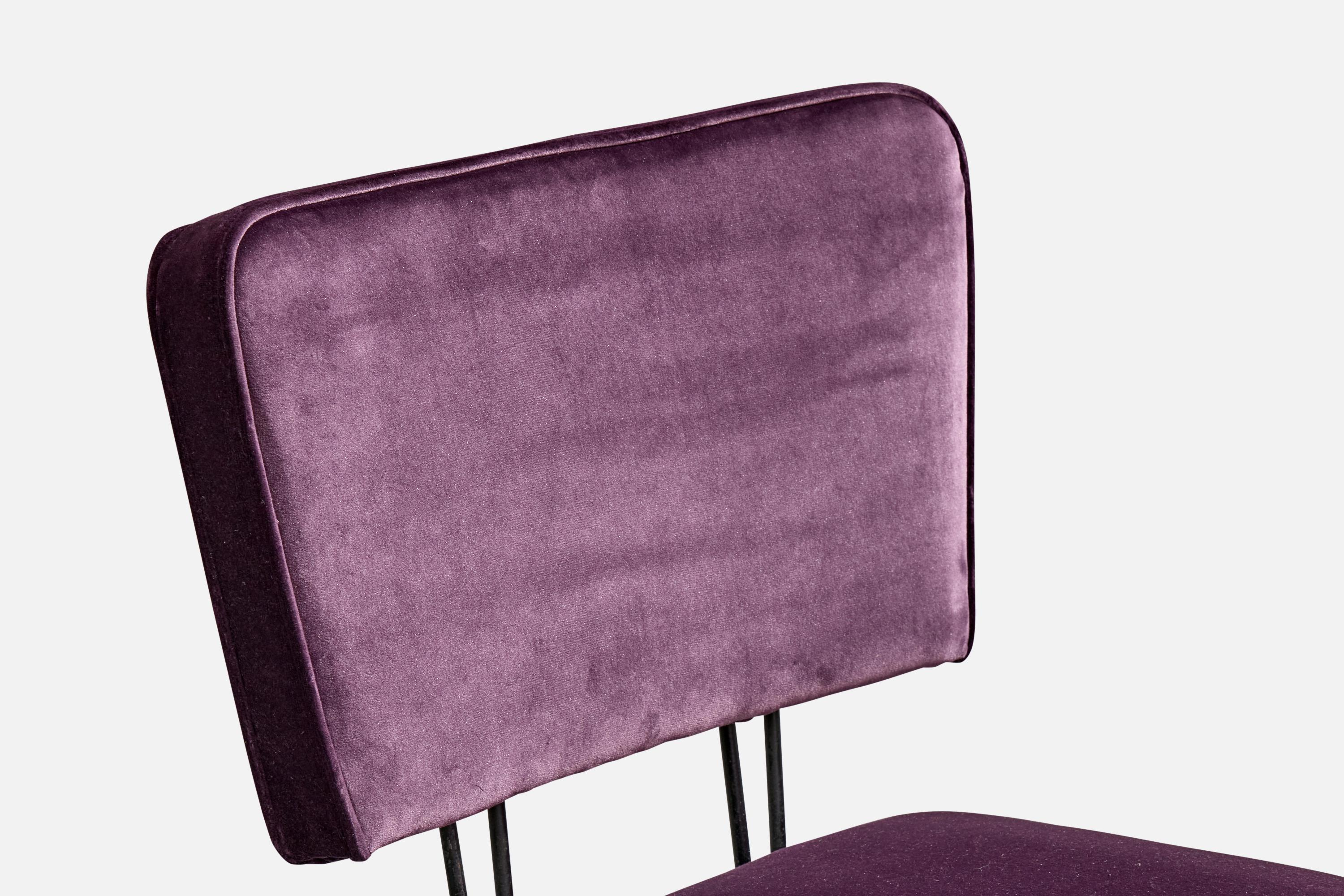 American Designer, Slipper Chairs, Iron, Velvet, USA, 1950s For Sale 4