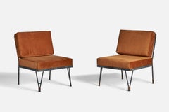 American Designer, Slipper Chairs, Metal, Velvet, Brass, USA, 1950s