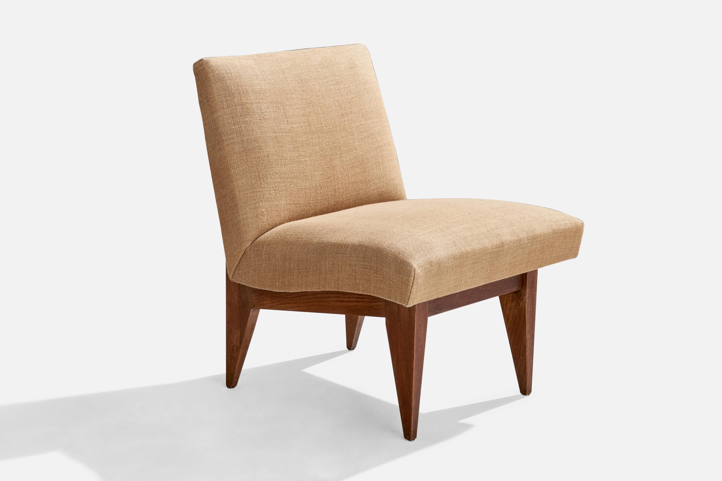 American Designer, Slipper Chairs, Oak, Fabric, USA, 1950s In Good Condition For Sale In High Point, NC