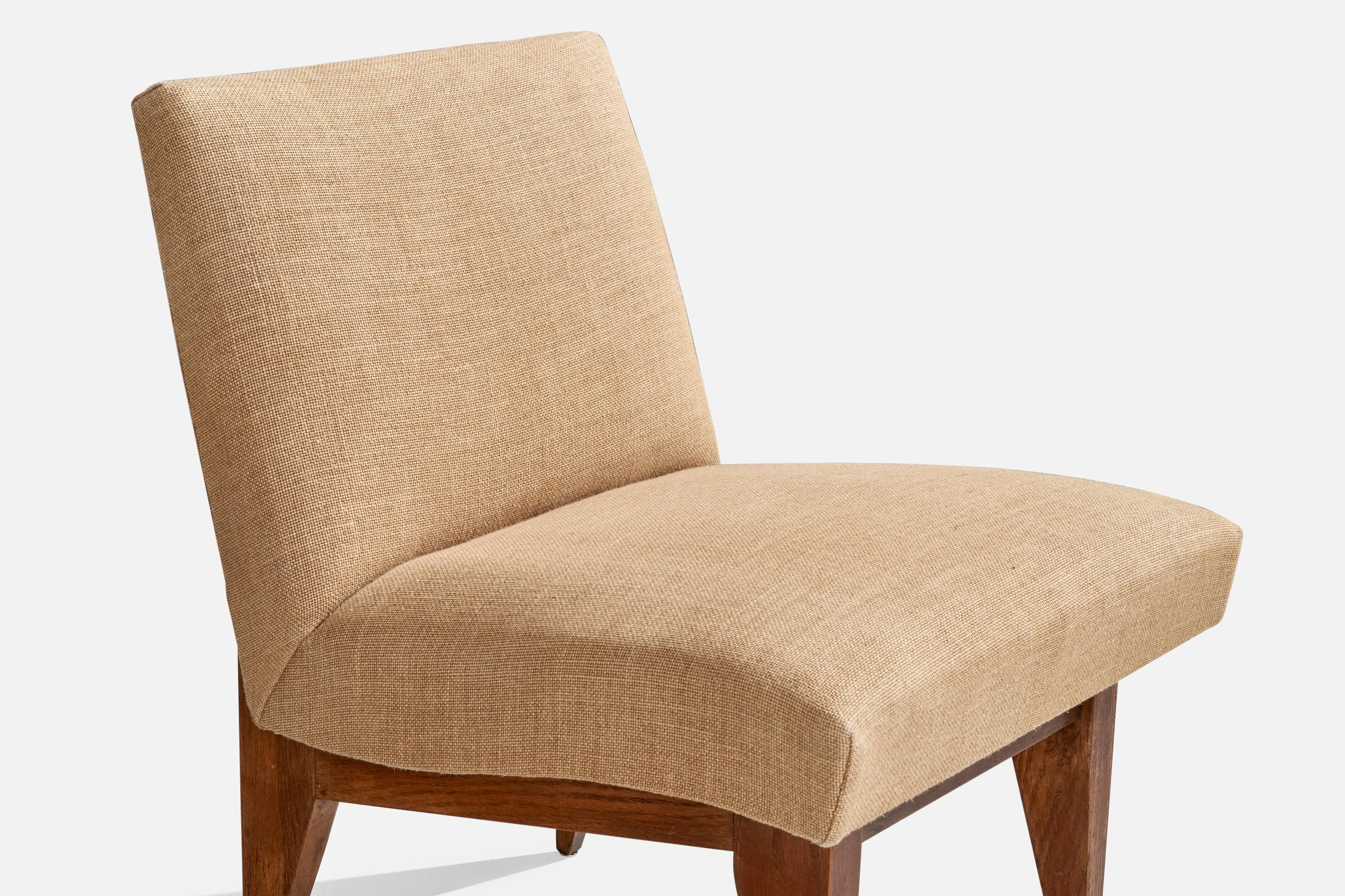 American Designer, Slipper Chairs, Oak, Fabric, USA, 1950s For Sale 1