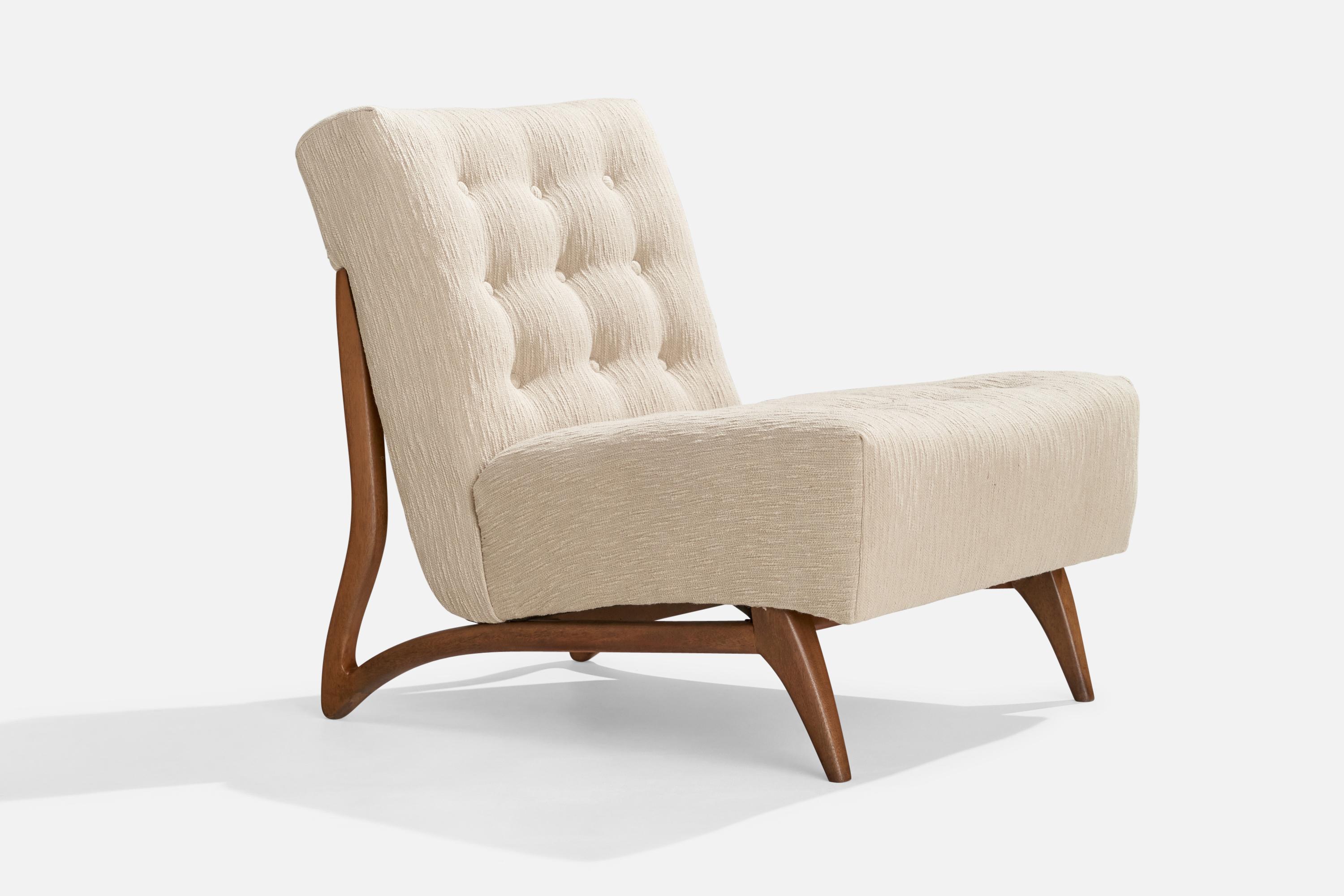 Mid-20th Century American Designer, Slipper Chairs, Walnut, Fabric, USA, 1950s For Sale