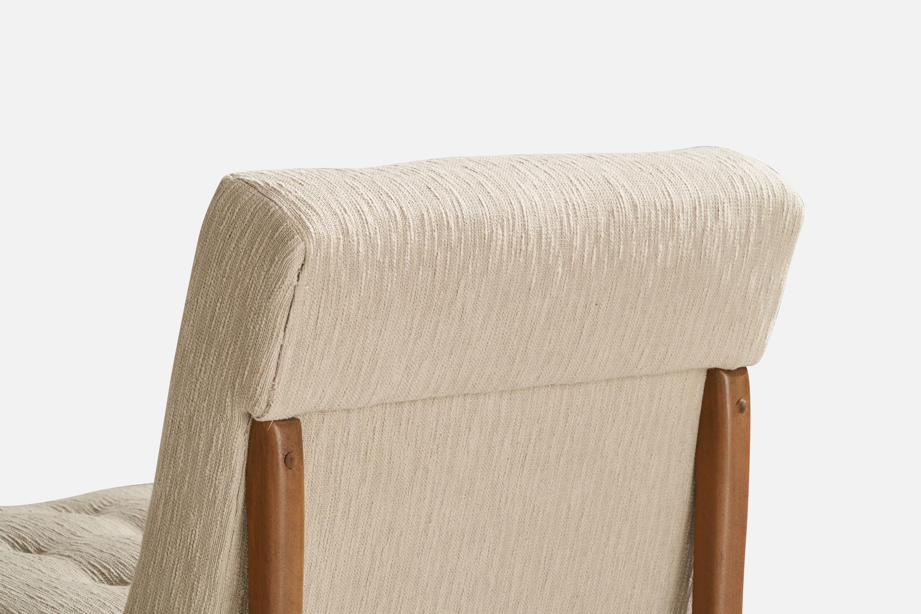 American Designer, Slipper Chairs, Walnut, Fabric, USA, 1950s For Sale 4