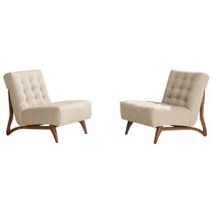 American Designer, Slipper Chairs, Walnut, Fabric, USA, 1950s