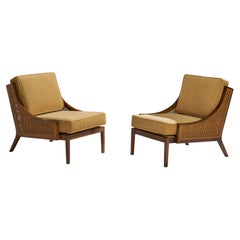 American Design, chaises à pantoufles, noyer, velours, rotin, États-Unis, années 1950