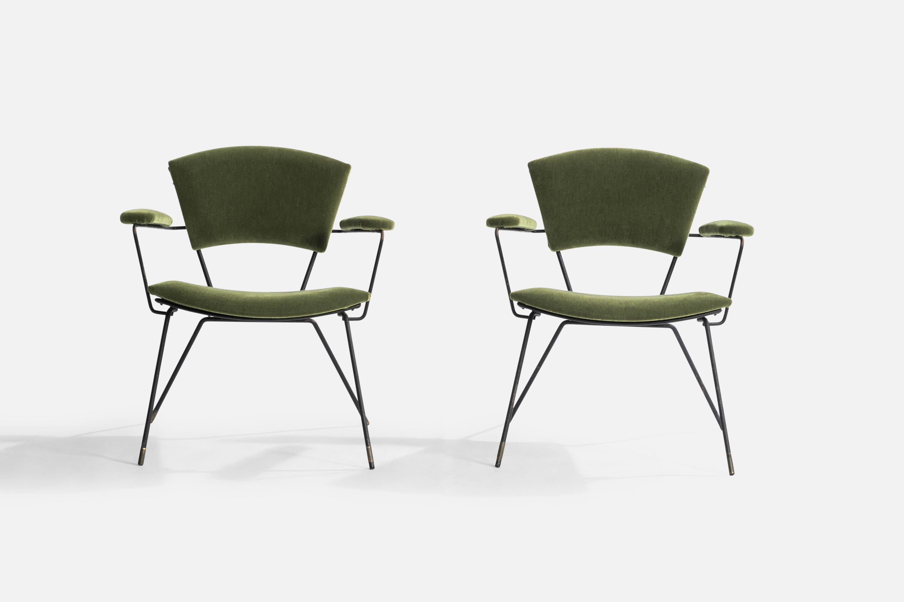 Mid-Century moderno Designer americano, poltroncine da salotto, ferro, mohair, USA, anni '50 in vendita