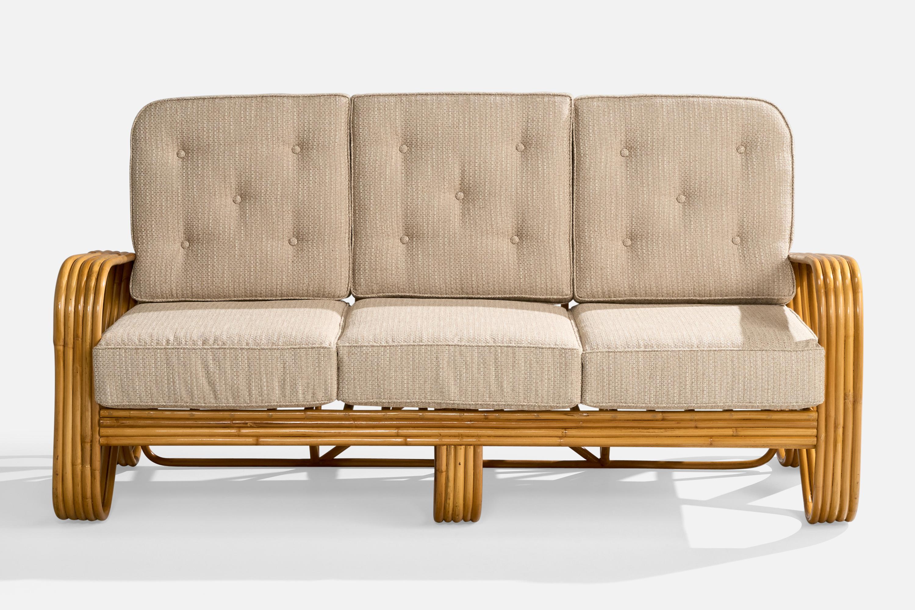 Fin du 20e siècle Designer américain, canapé, bambou, tissu, États-Unis, 1970 en vente