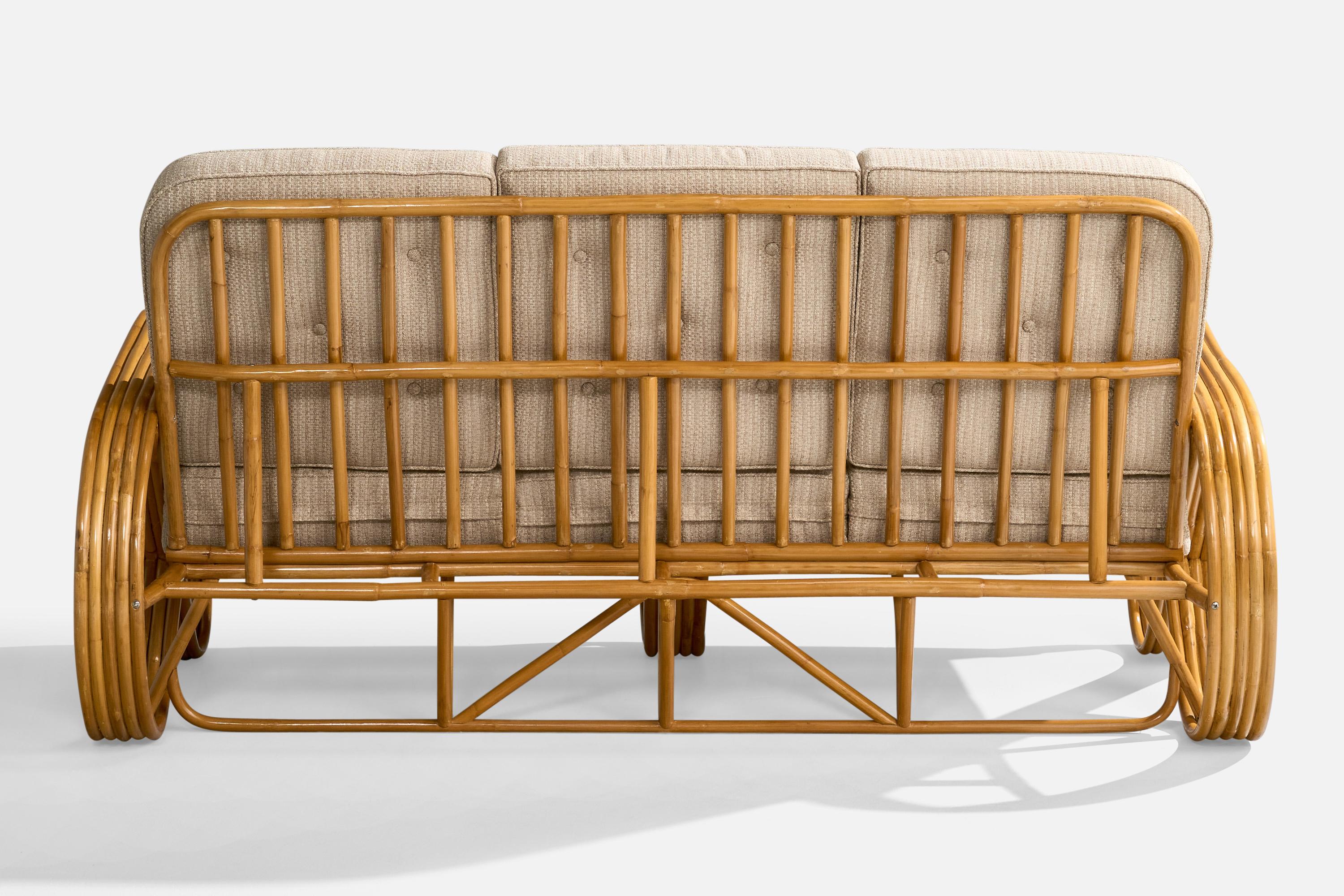 Designer américain, canapé, bambou, tissu, États-Unis, 1970 en vente 1