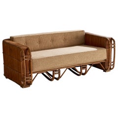 American Designer, Sofa, Bamboo, Rattan, Fabric, 1940s