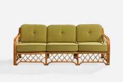 American Designer, Sofa, Bamboo, Rattan, Fabric, USA, 1950s