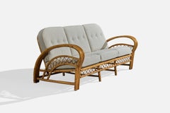 Divano di design americano, bambù, rattan, tessuto, USA, anni '1950