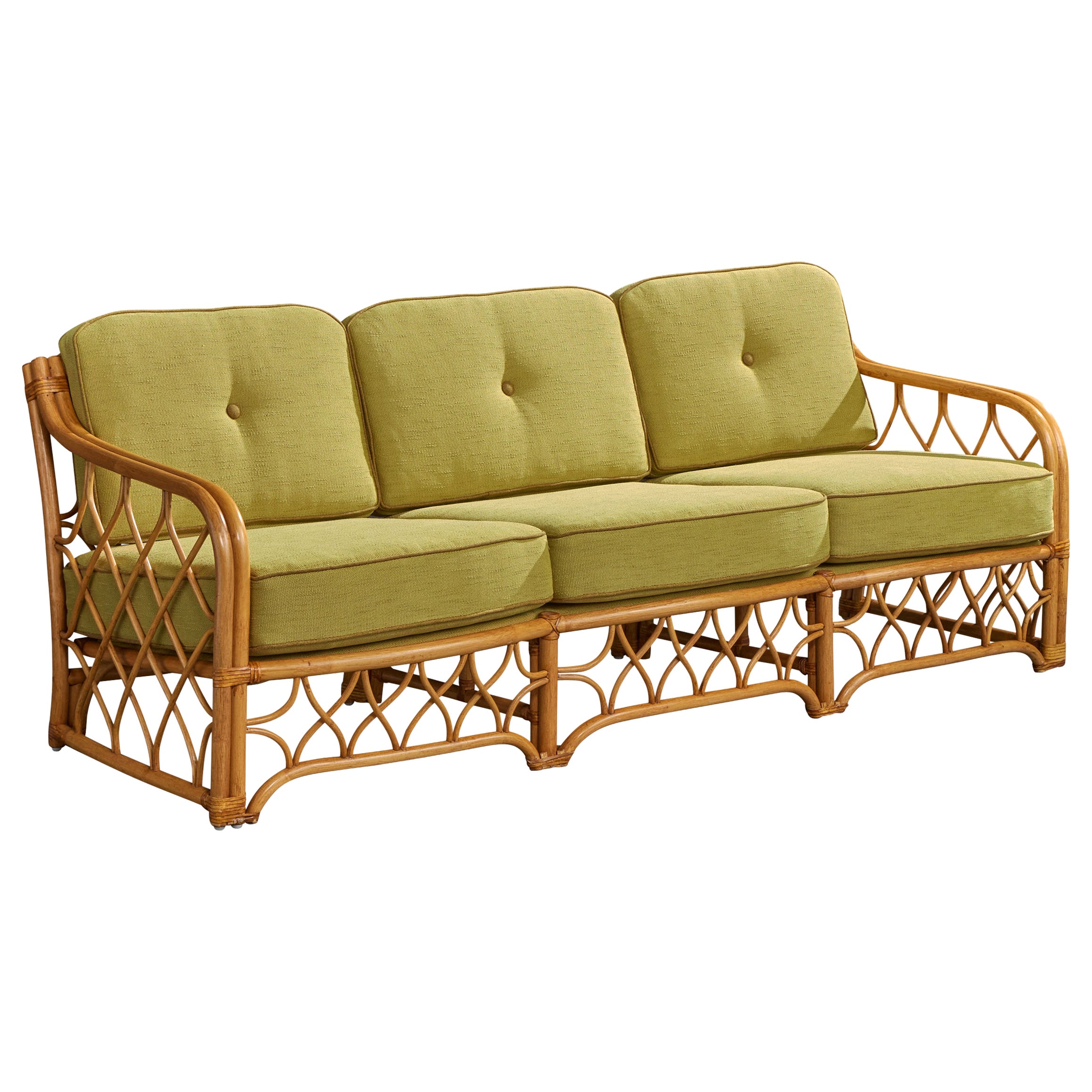 American Designer, Sofa, Bamboo, Rattan, Fabric, USA, 1950s