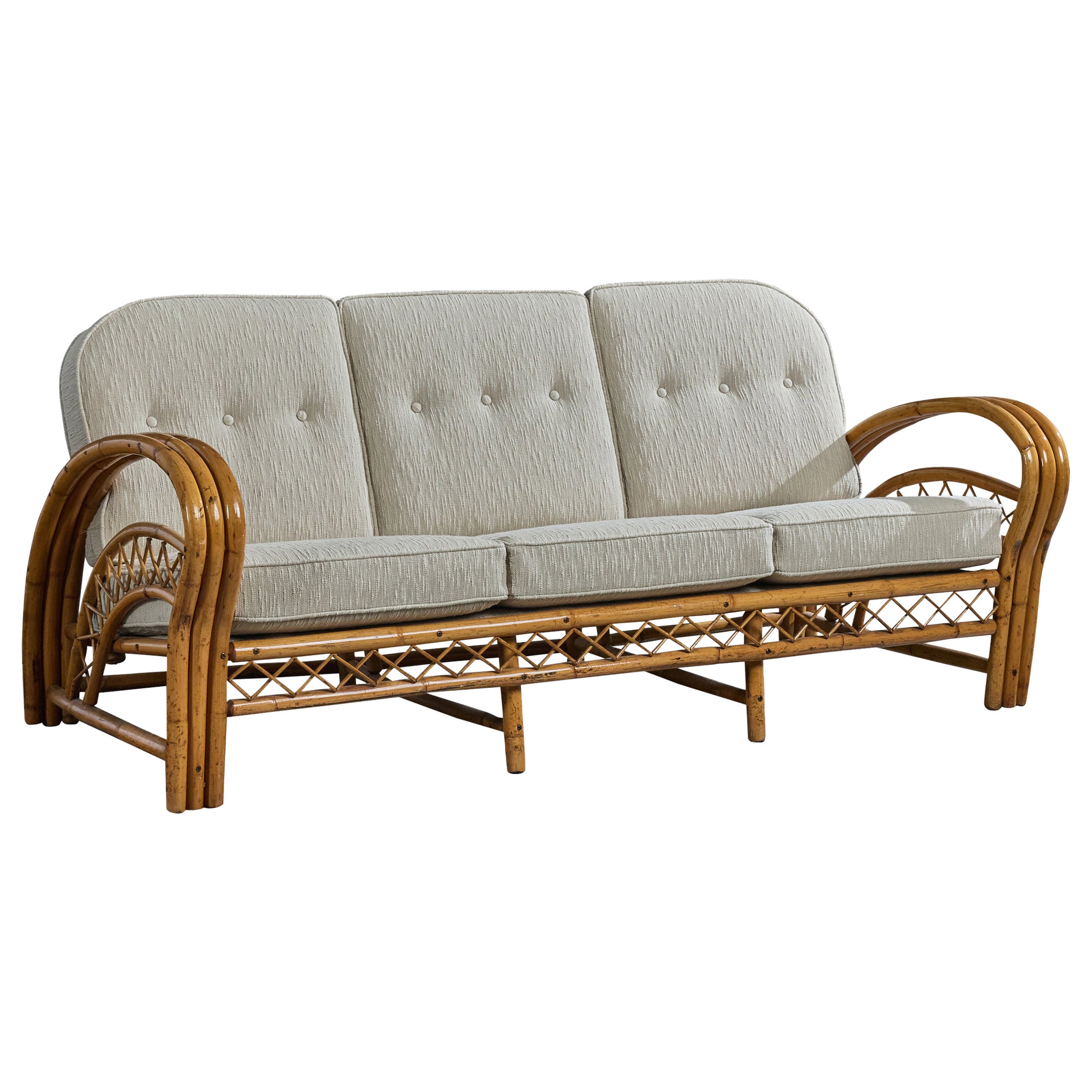 American Designer, Sofa, Bamboo, Rattan, Fabric, USA, 1950s