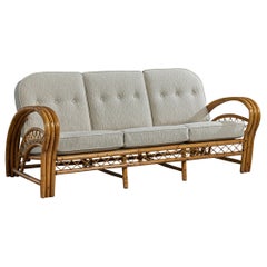 Divano di design americano, bambù, rattan, tessuto, USA, anni '1950