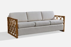 American Designer, Sofa, Bamboo, Rattan, Fabric, USA, 1960s