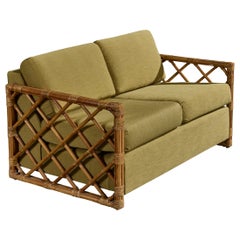 Amerikanische Designerin, Sofa, Bambus, Rattan, Stoff, USA, 1960er Jahre