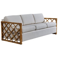 American Designer, Sofa, Bamboo, Rattan, Fabric, USA, 1960s
