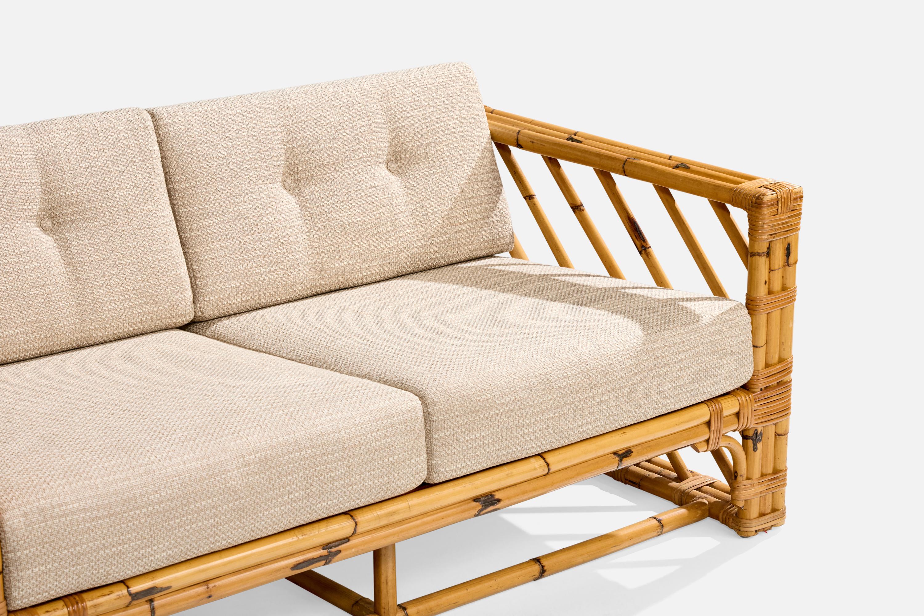 Diseñador americano, Sofá, Bambú, Ratán, Tela, EE.UU., Década de 1970 en venta 2