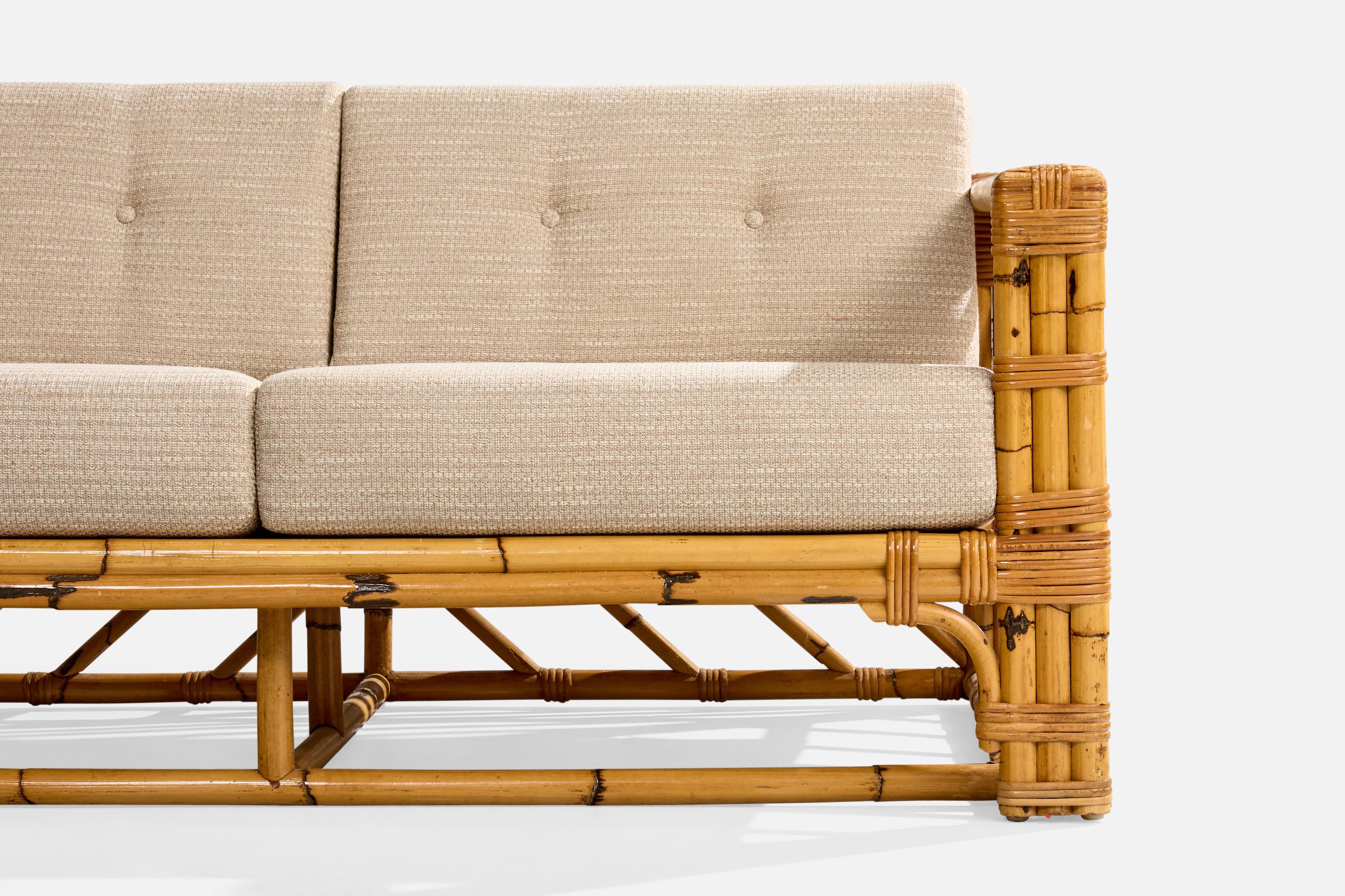 Diseñador americano, Sofá, Bambú, Ratán, Tela, EE.UU., Década de 1970 en venta 3