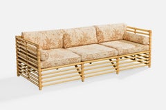American Designer, Sofa, Bamboo, Rattan, Fabric, USA, 1980s