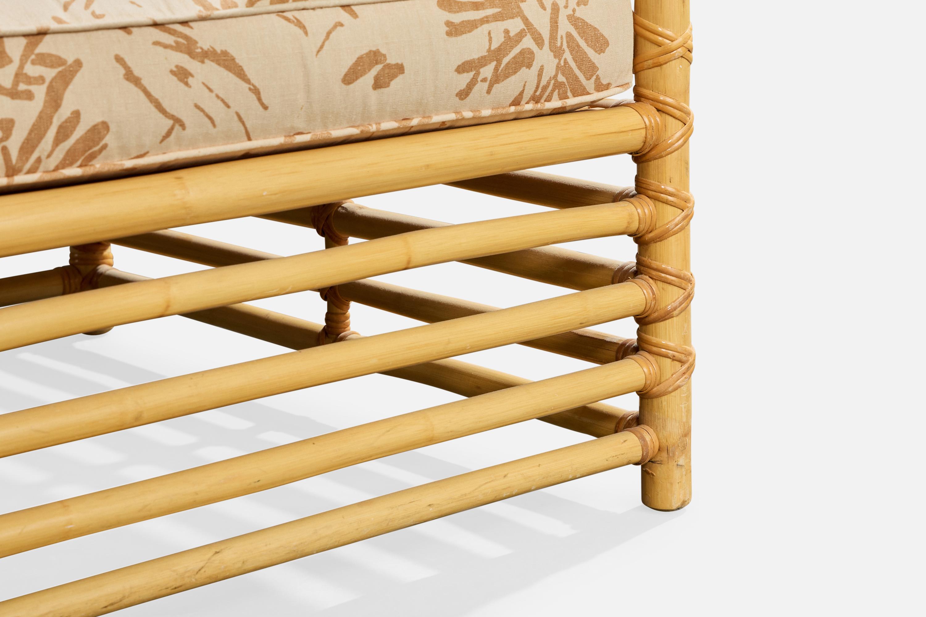 American Designer, Sofa, Bamboo, Rattan, Fabric, USA, 1980s im Angebot 2