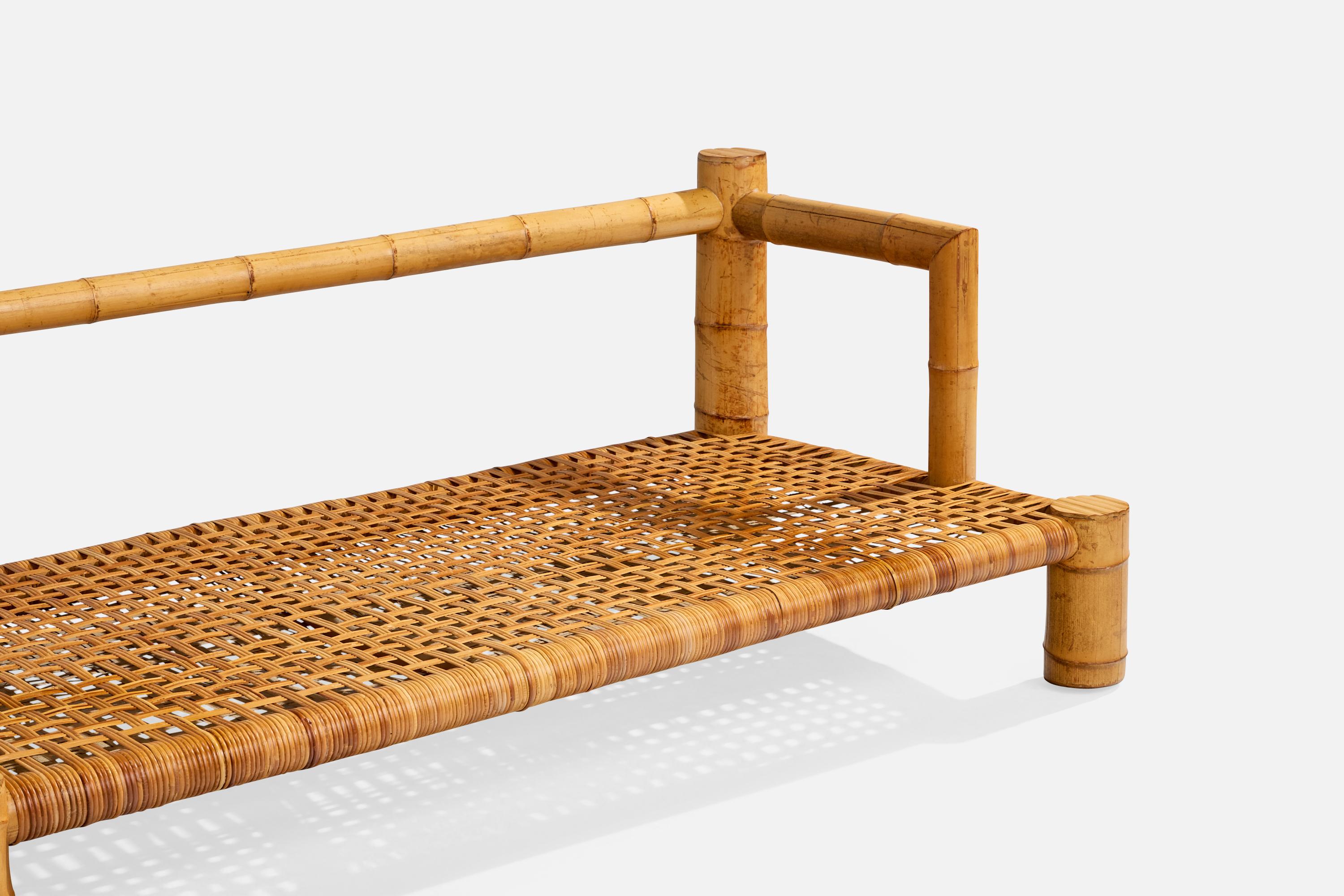 American Designer, Sofa, Bamboo, Rattan, USA, 1970s For Sale 1