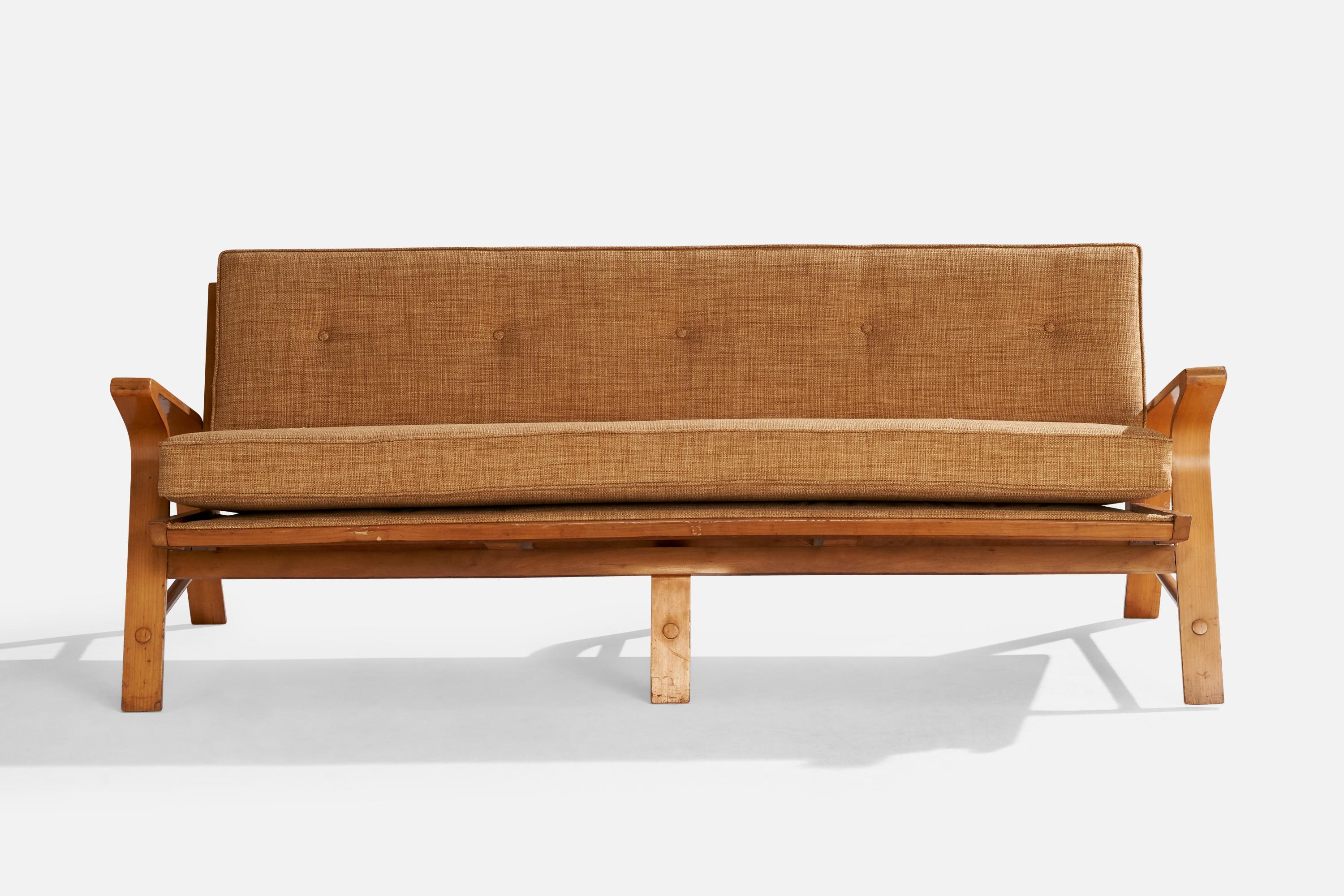 American Designer, Sofa, Birch, Fabric, USA, 1950s For Sale 5