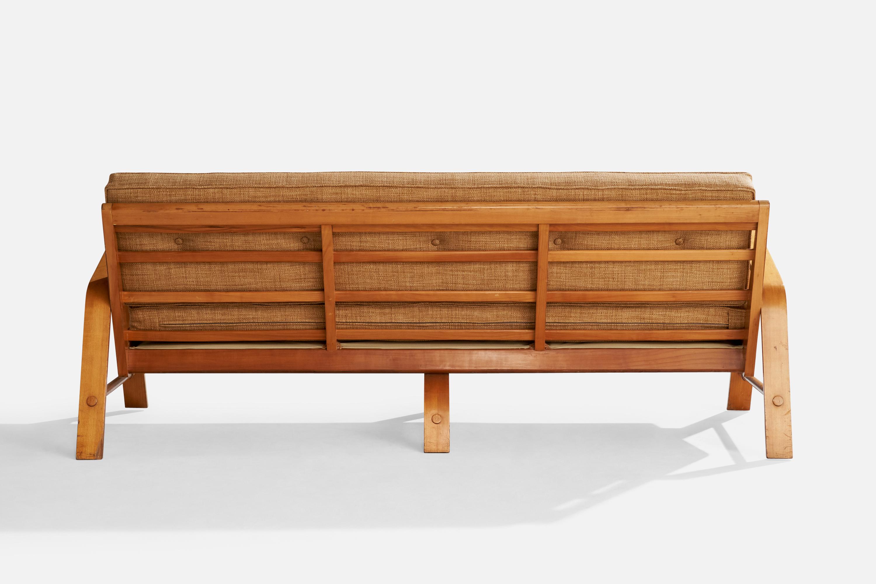 American Designer, Sofa, Birch, Fabric, USA, 1950s For Sale 6