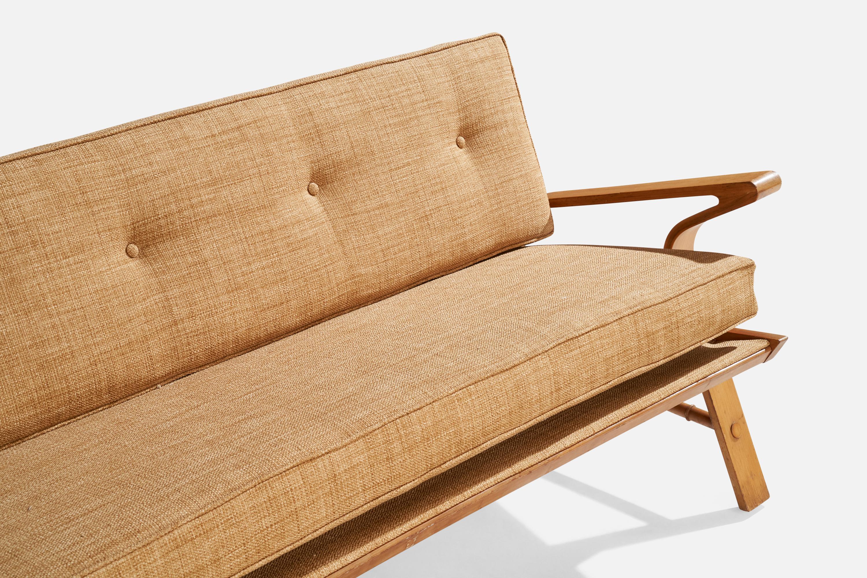 American Designer, Sofa, Birch, Fabric, USA, 1950s For Sale 7