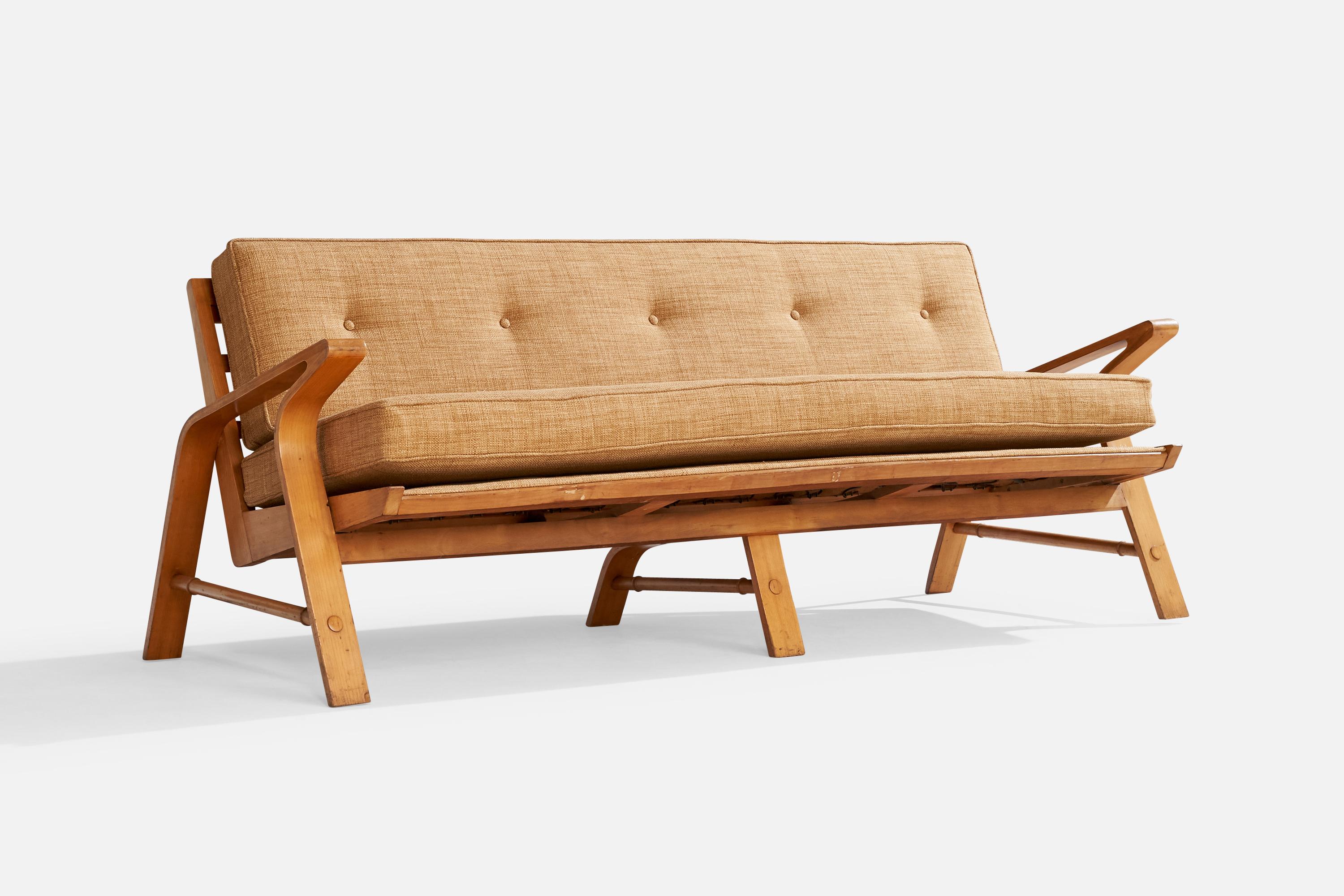 Mid-Century Modern American Designer, Sofa, Birch, Fabric, USA, 1950s For Sale