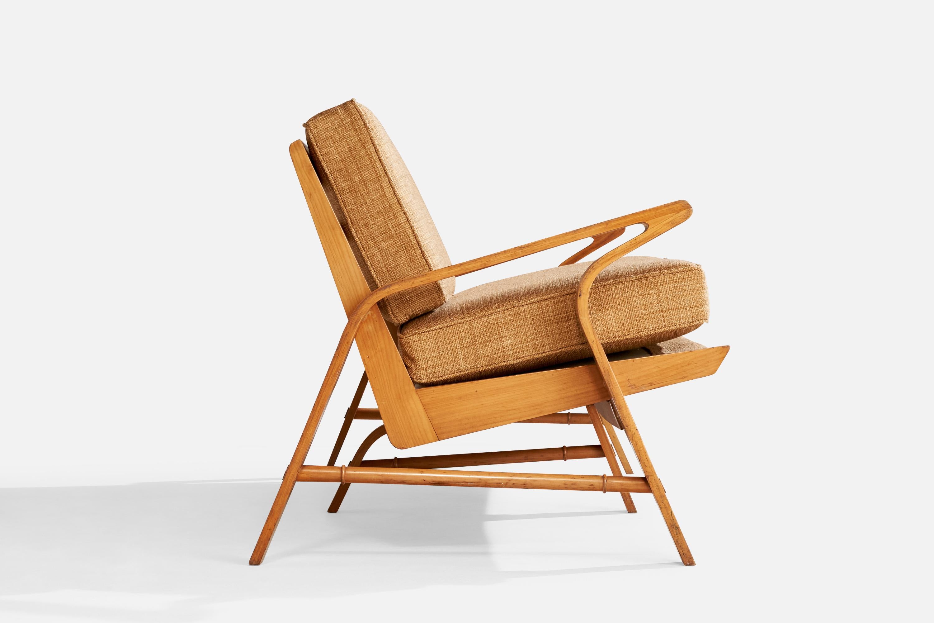 American Designer, Sofa, Birch, Fabric, USA, 1950s For Sale 1