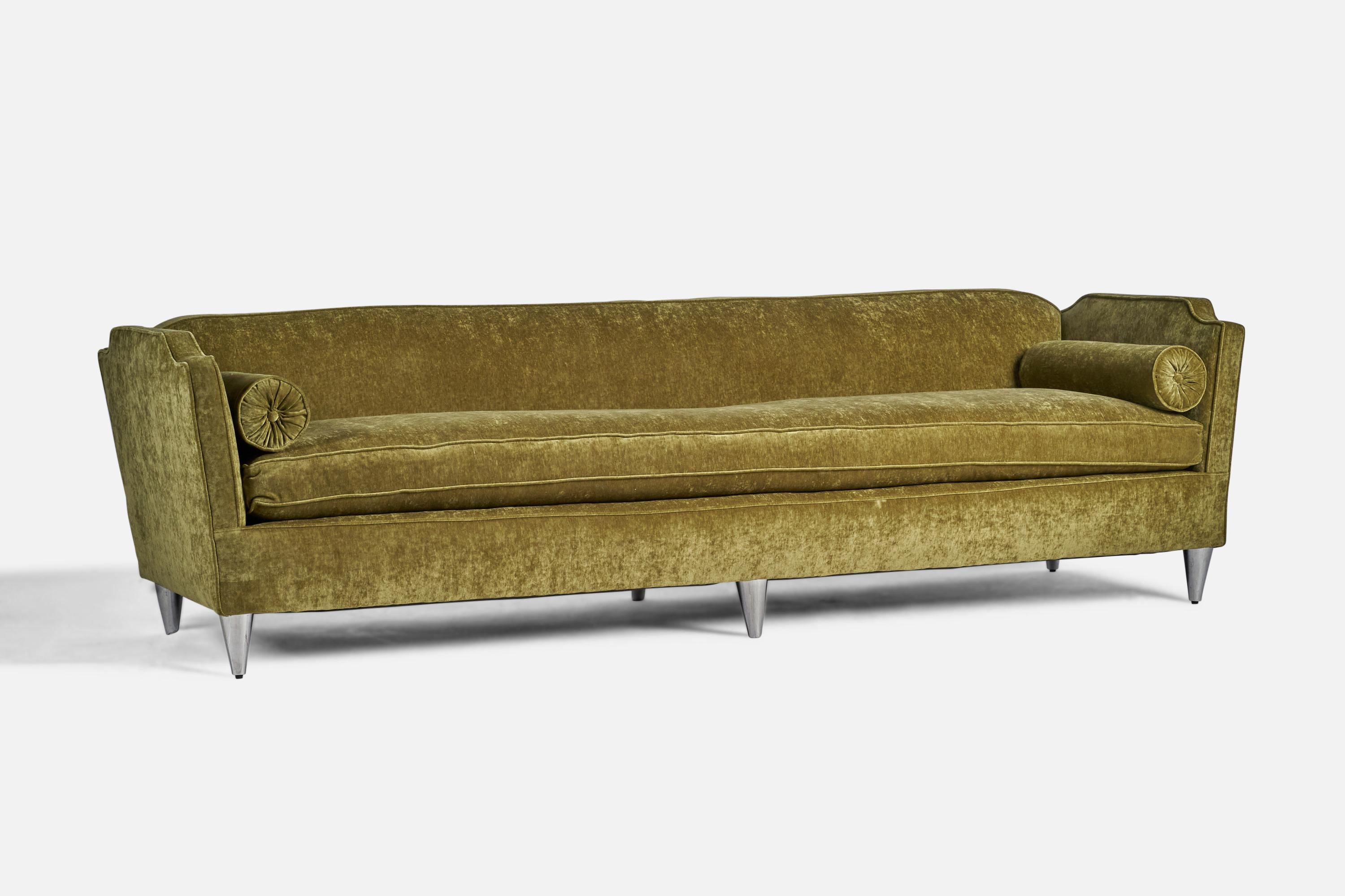Mid-Century Modern American Designer, Sofa, Fabric, Aluminium, USA, 1950s For Sale