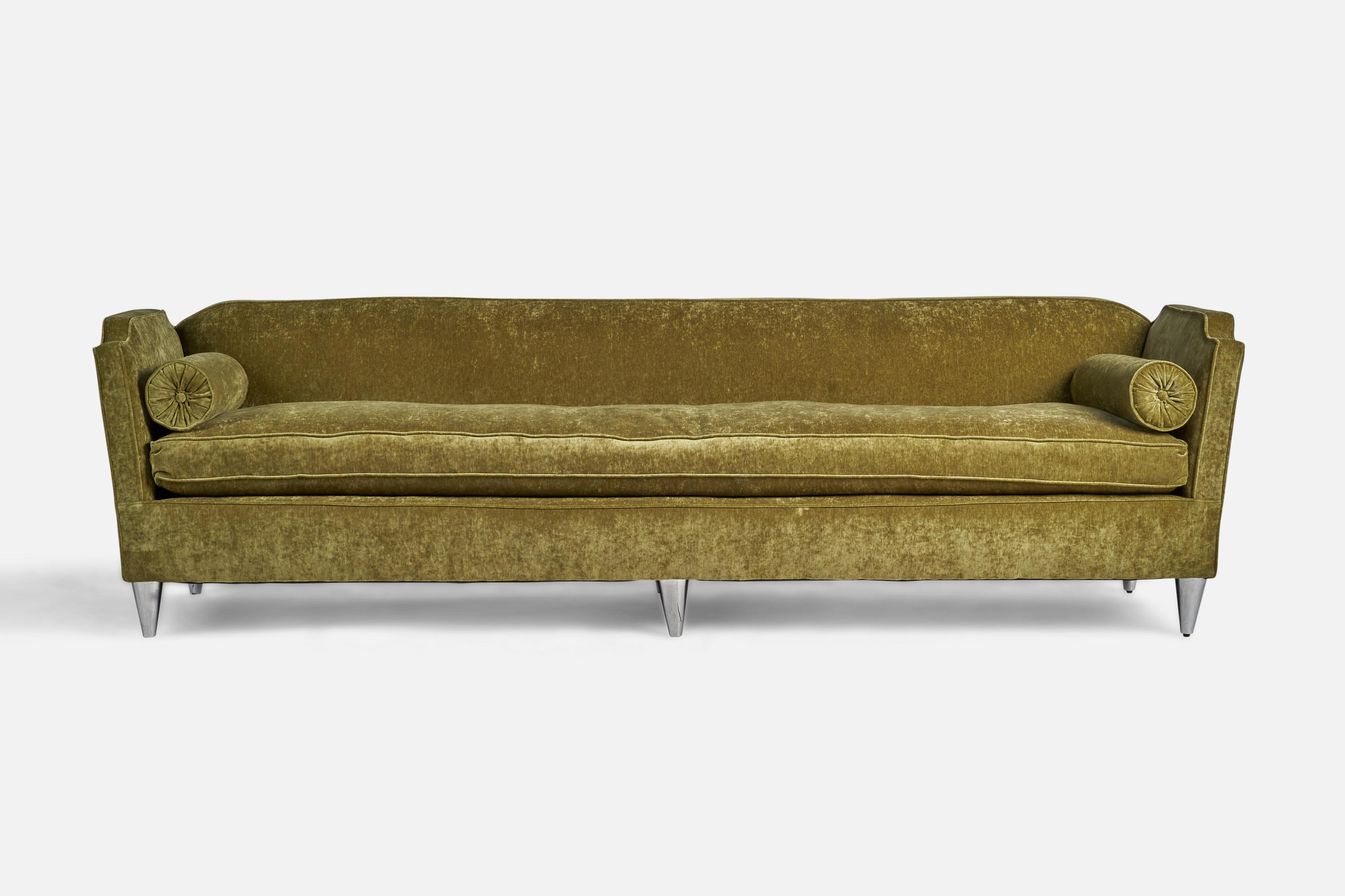 American Designer, Sofa, Fabric, Aluminium, USA, 1950s In Good Condition For Sale In High Point, NC