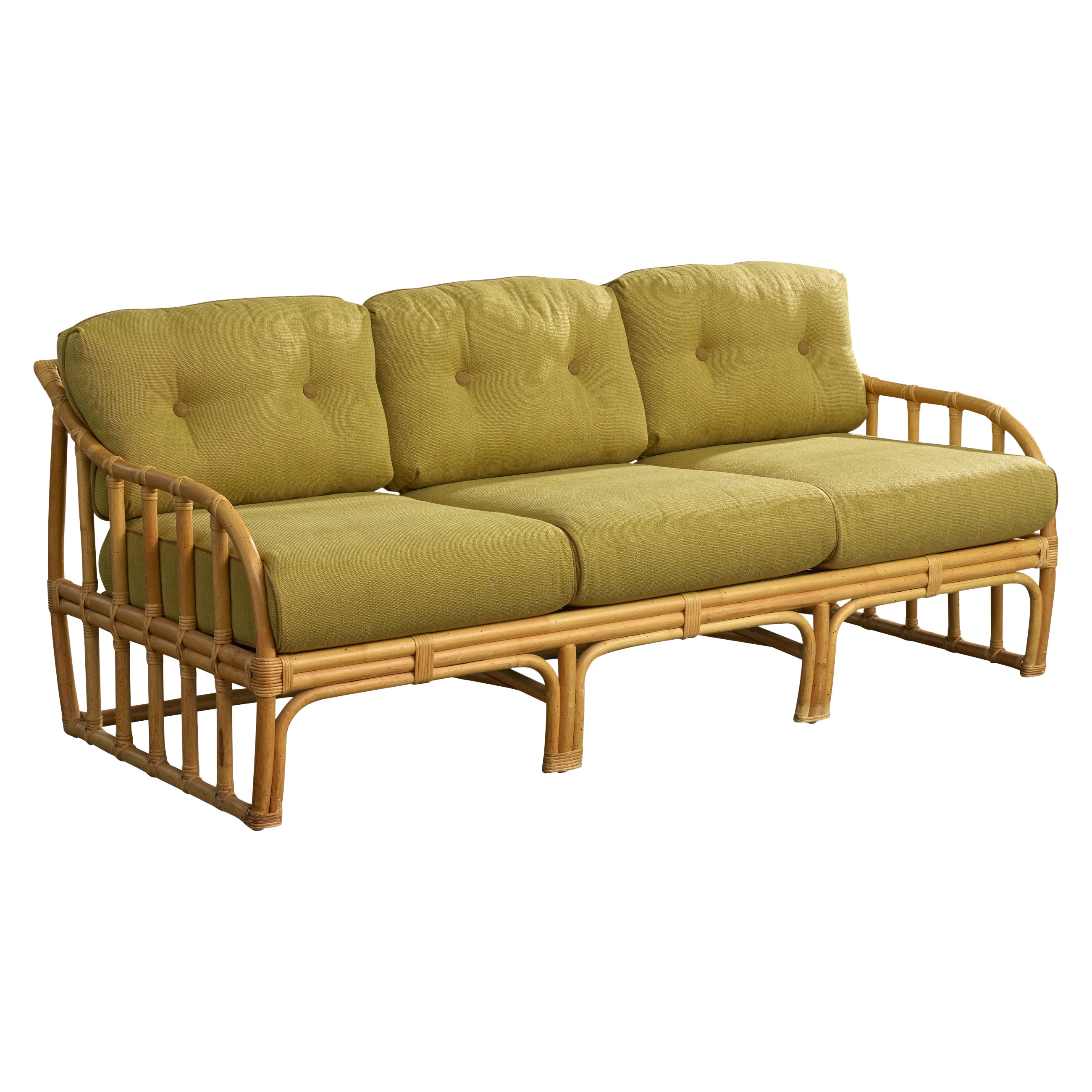 American Designer, Sofa, Fabric, Bamboo, Rattan, USA, 1970s